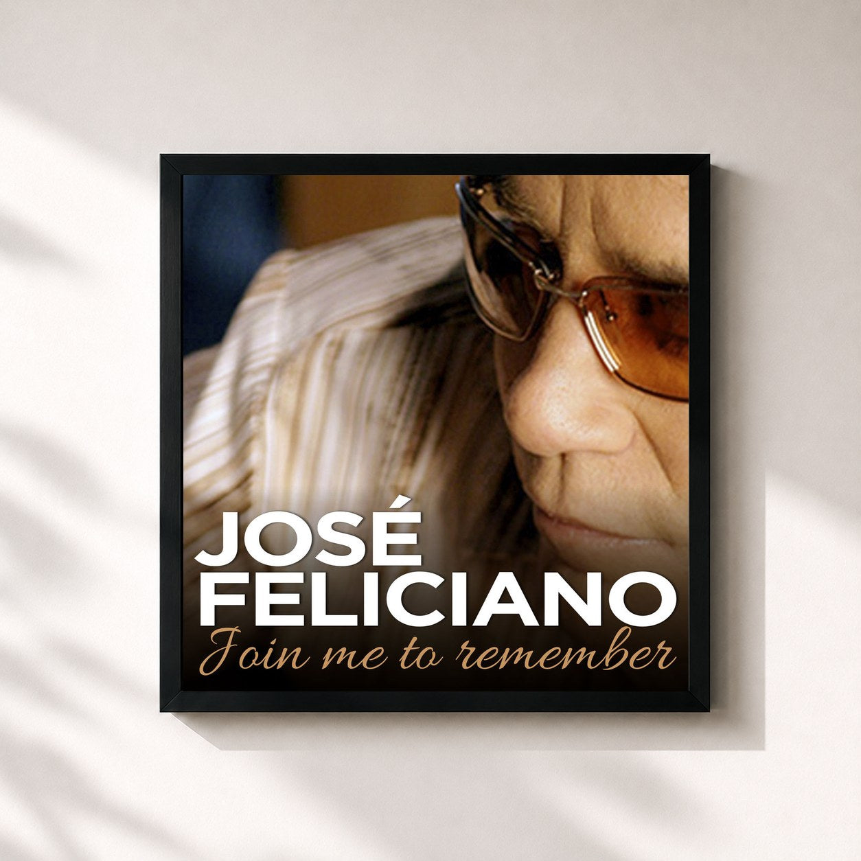 #noir Tableau carré de l'album Join Me to Remember de José Feliciano, cadre noir 32x32 cm