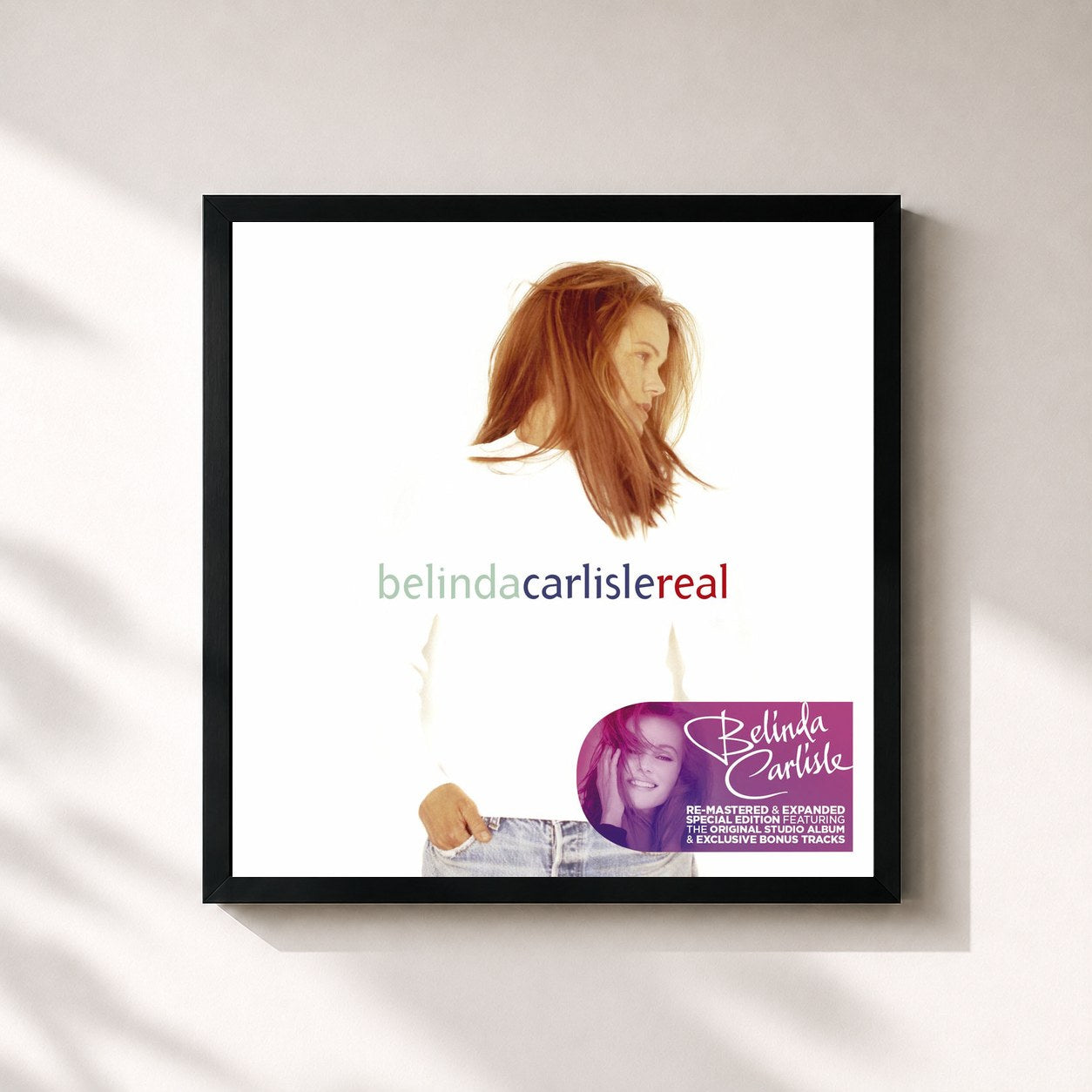 #noir Tableau carré de l'album Real (Expanded Special Edition) de Belinda Carlisle, cadre noir 32x32 cm