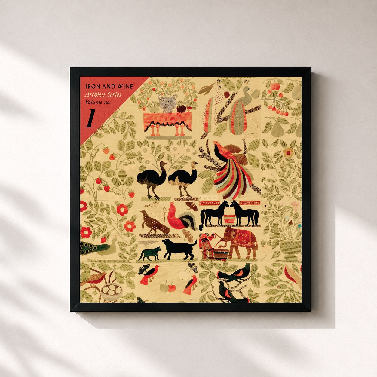 #noir Tableau carré de l'album Archive Series Volume No. 1 de Iron & Wine, cadre noir 32x32 cm