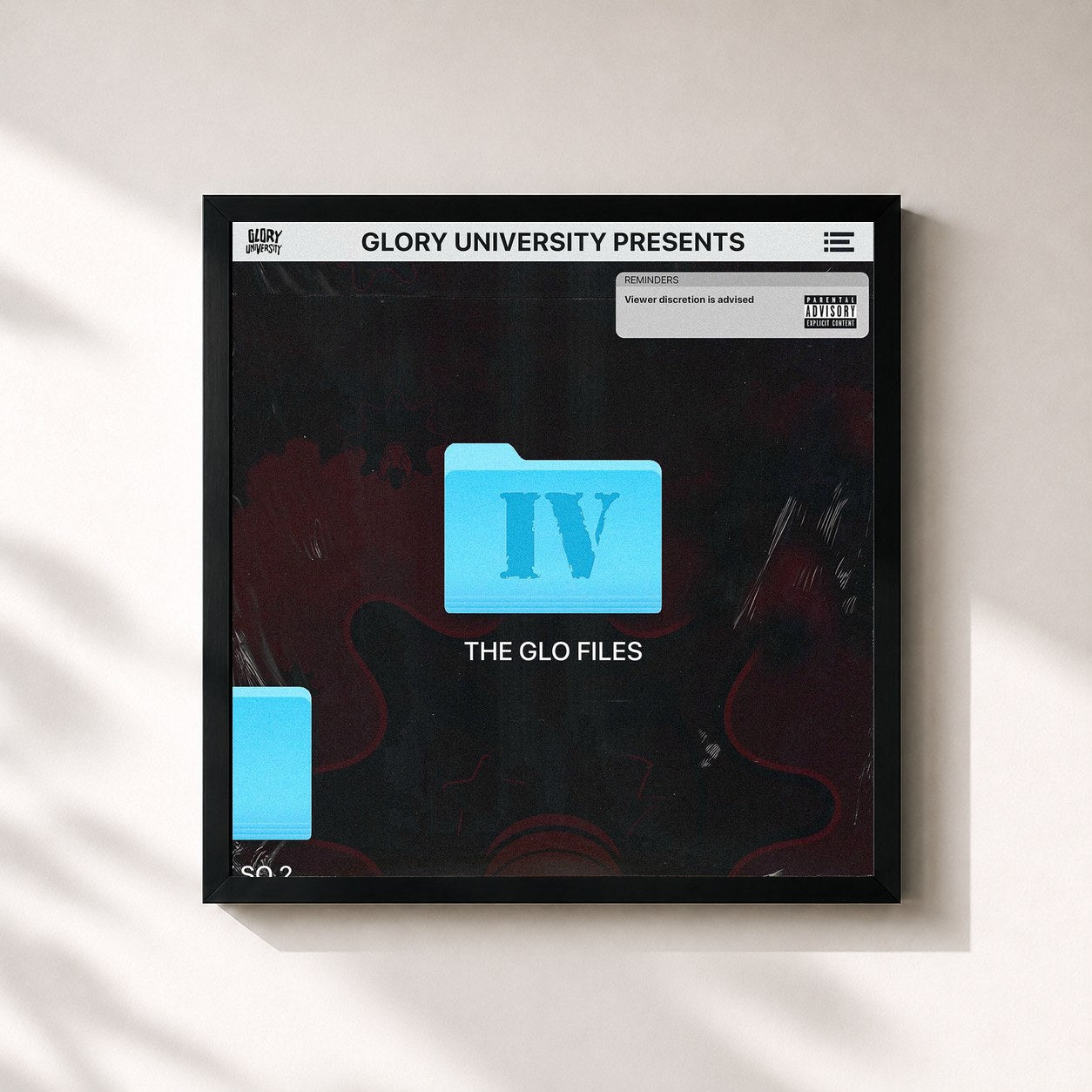 #noir Tableau carré de l'album The GloFiles (Pt. 4) de Chief Keef, cadre noir 32x32 cm
