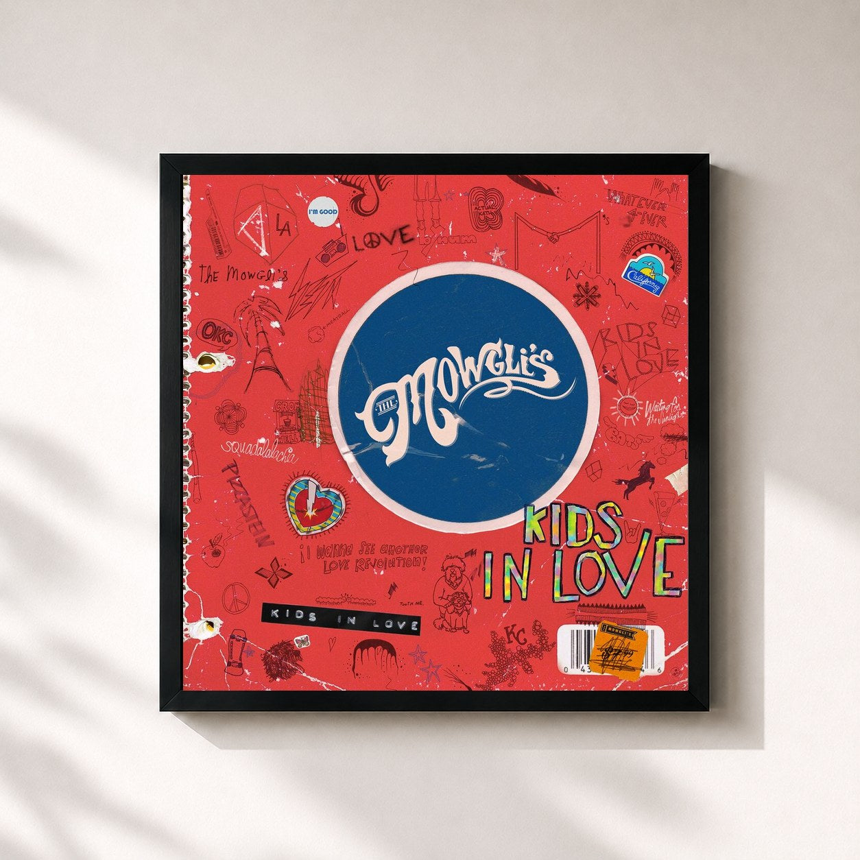#noir Tableau carré de l'album Kids In Love de The Mowgli's, cadre noir 32x32 cm
