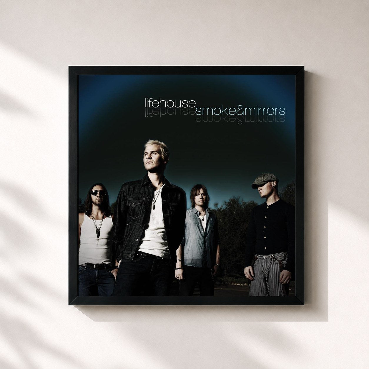 #noir Tableau carré de l'album Smoke & Mirrors (International Version) de Lifehouse, cadre noir 32x32 cm