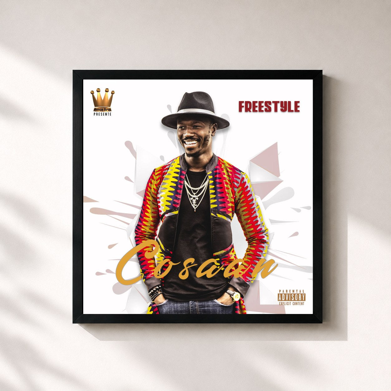 #noir Tableau carré de l'album Cosaan de Freestyle, cadre noir 32x32 cm