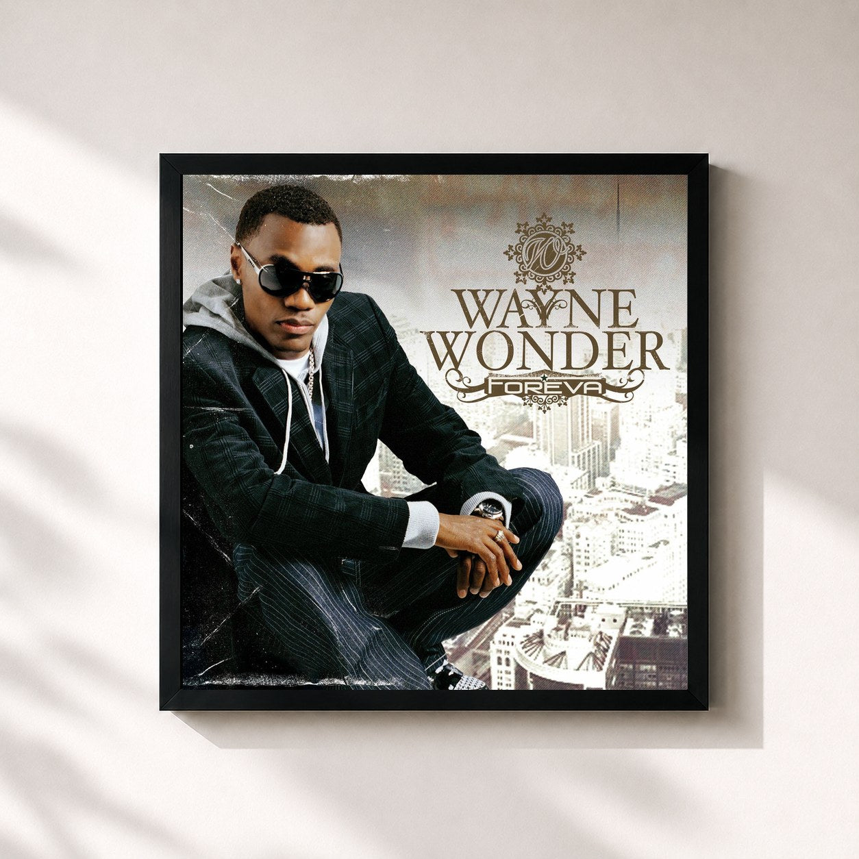 #noir Tableau carré de l'album Foreva de Wayne Wonder, cadre noir 32x32 cm
