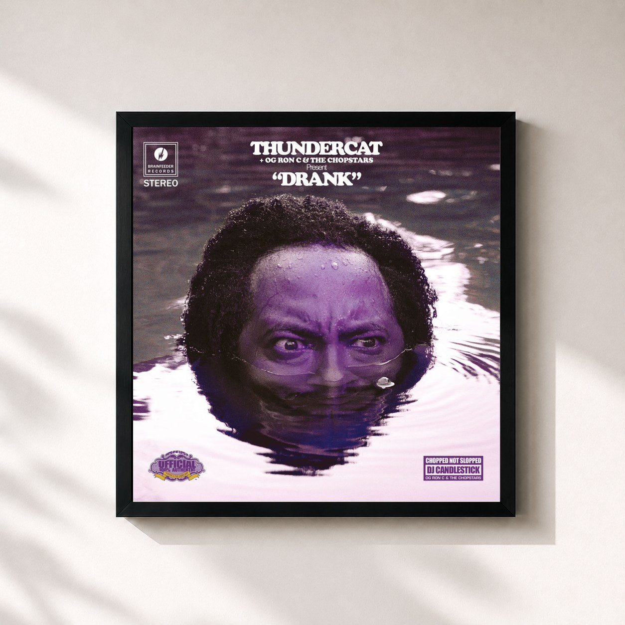 #noir Tableau carré de l'album Drank de Thundercat, cadre noir 32x32 cm