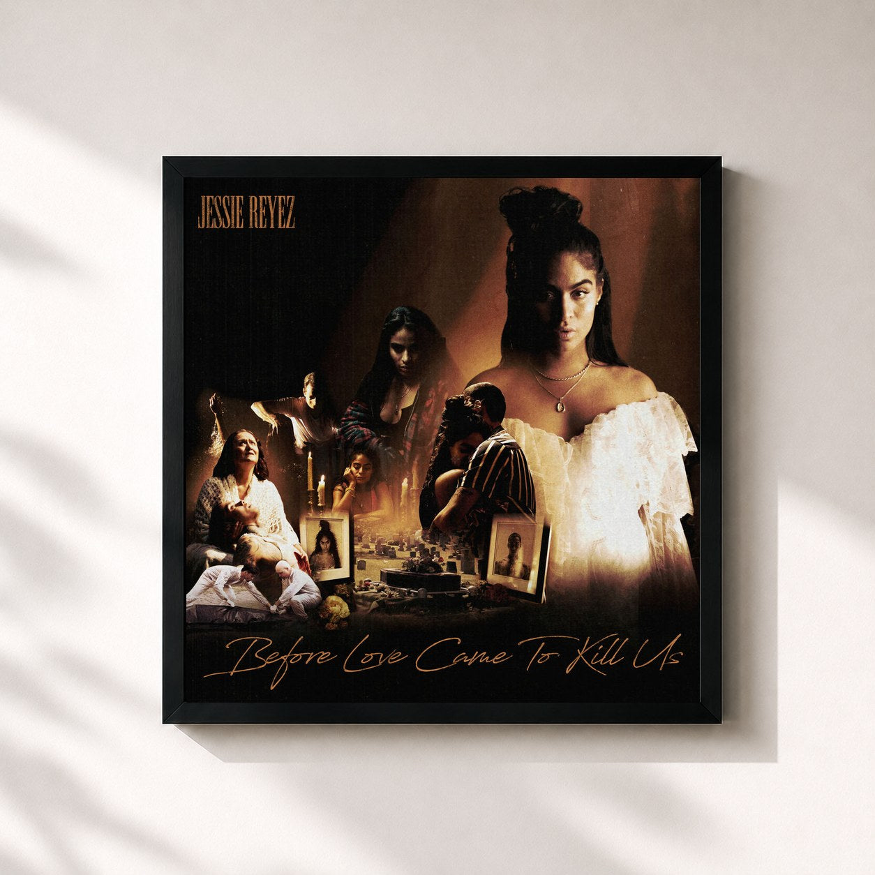 #noir Tableau carré de l'album BEFORE LOVE CAME TO KILL US (Deluxe) de Jessie Reyez, cadre noir 32x32 cm