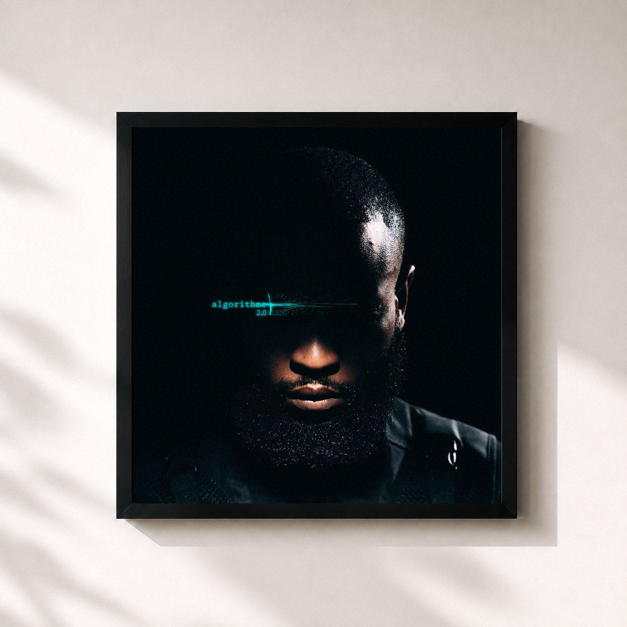 #noir Tableau carré de l'album ALGORITHME 2.0 de TH, cadre noir 32x32 cm