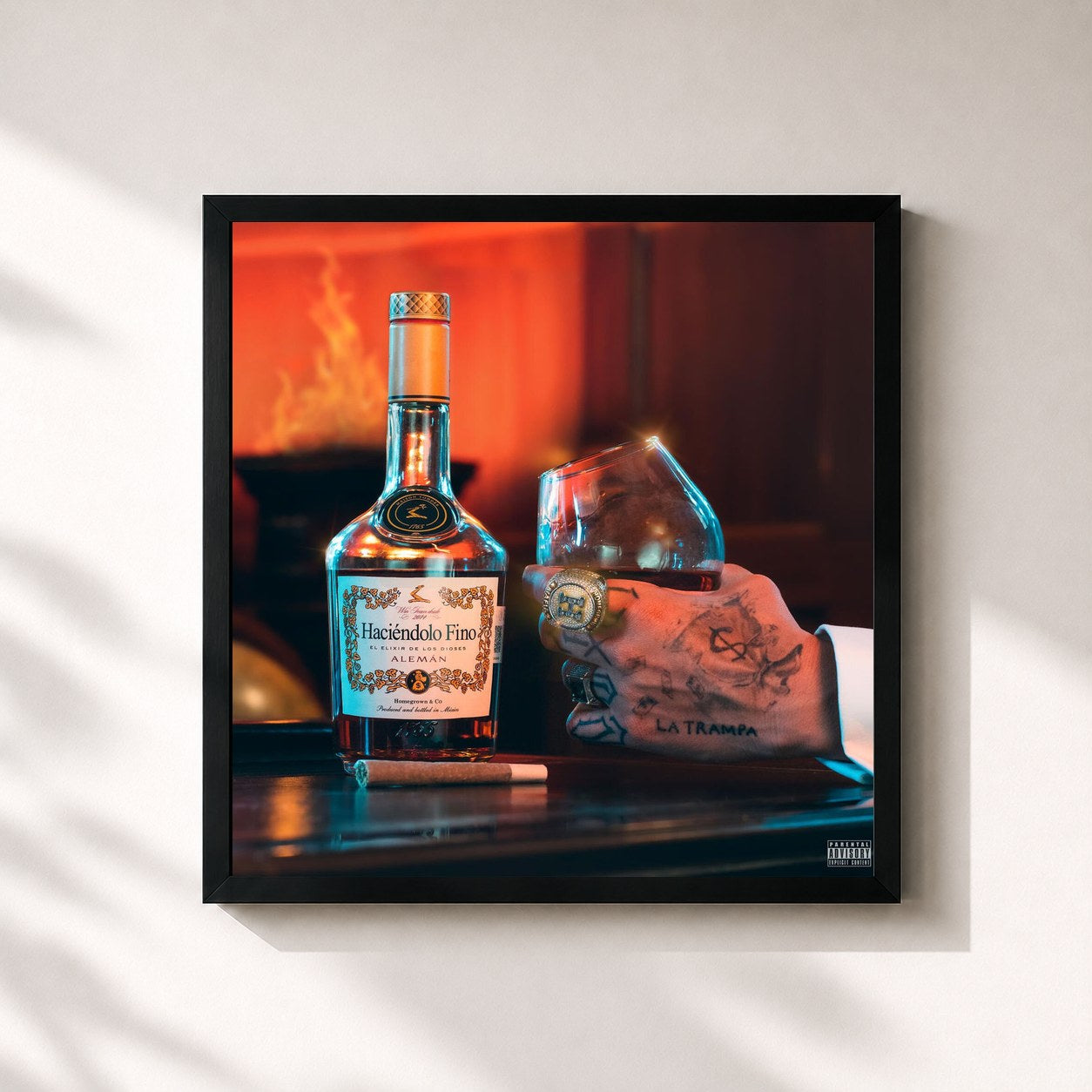 #noir Tableau carré de l'album Haciéndolo Fino de Alemán, cadre noir 32x32 cm