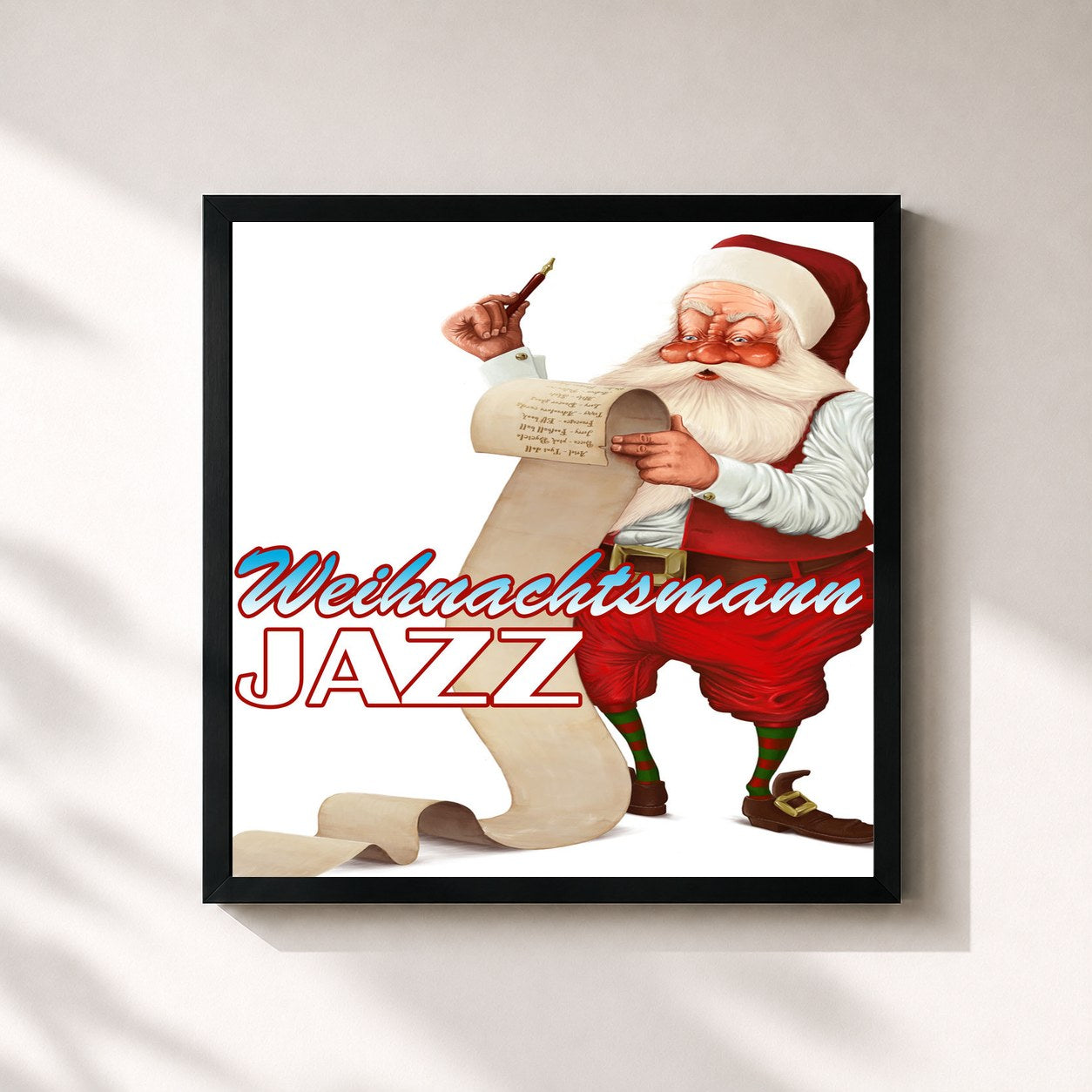 #noir Tableau carré de l'album Weihnachtsmann Jazz de Weihnachtslieder, cadre noir 32x32 cm