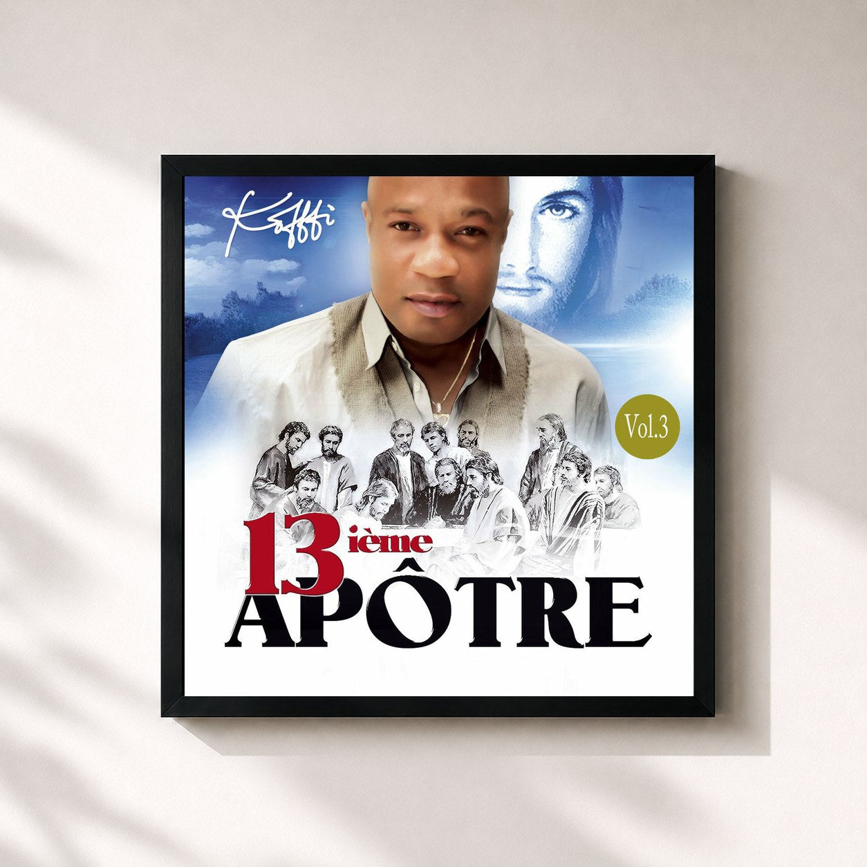 #noir Tableau carré de l'album 13ième apôtre, Vol. 3 de Koffi Olomidé, cadre noir 32x32 cm