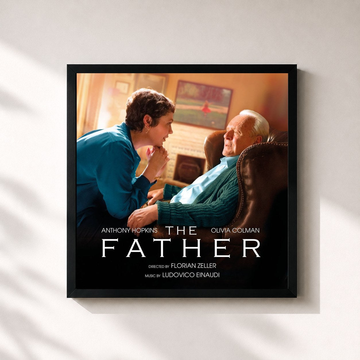 #noir Tableau carré de l'album The Father (Original Motion Picture Soundtrack) de Ludovico Einaudi, cadre noir 32x32 cm