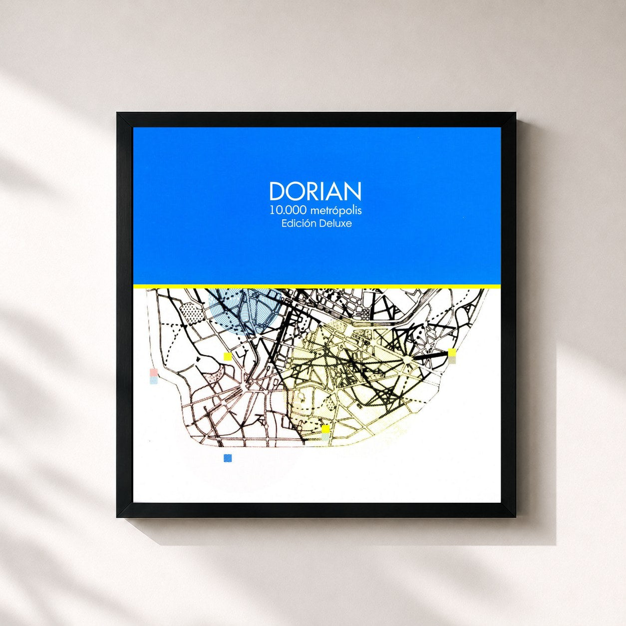 #noir Tableau carré de l'album 10.000 Metrópolis (Edición Deluxe) de Dorian, cadre noir 32x32 cm
