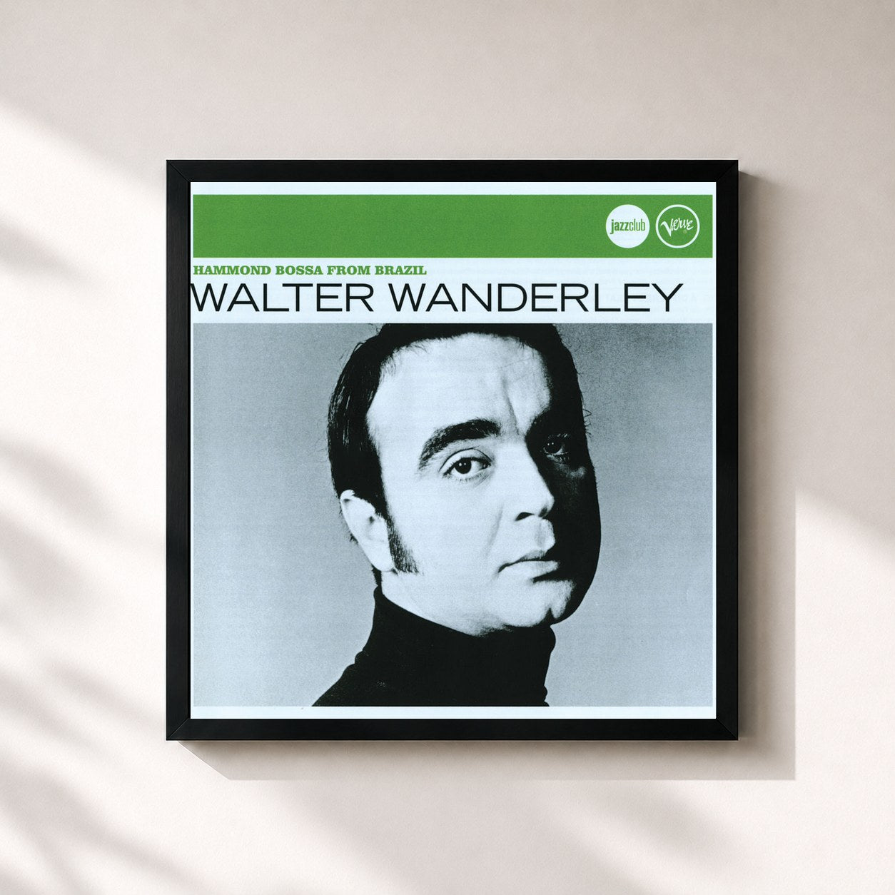 #noir Tableau carré de l'album Hammond Bossa From Brazil de Walter Wanderley, cadre noir 32x32 cm