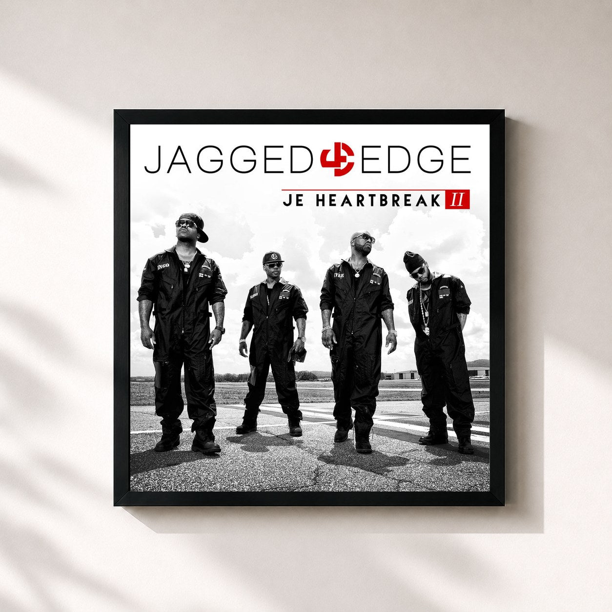 #noir Tableau carré de l'album JE Heartbreak II de Jagged Edge, cadre noir 32x32 cm