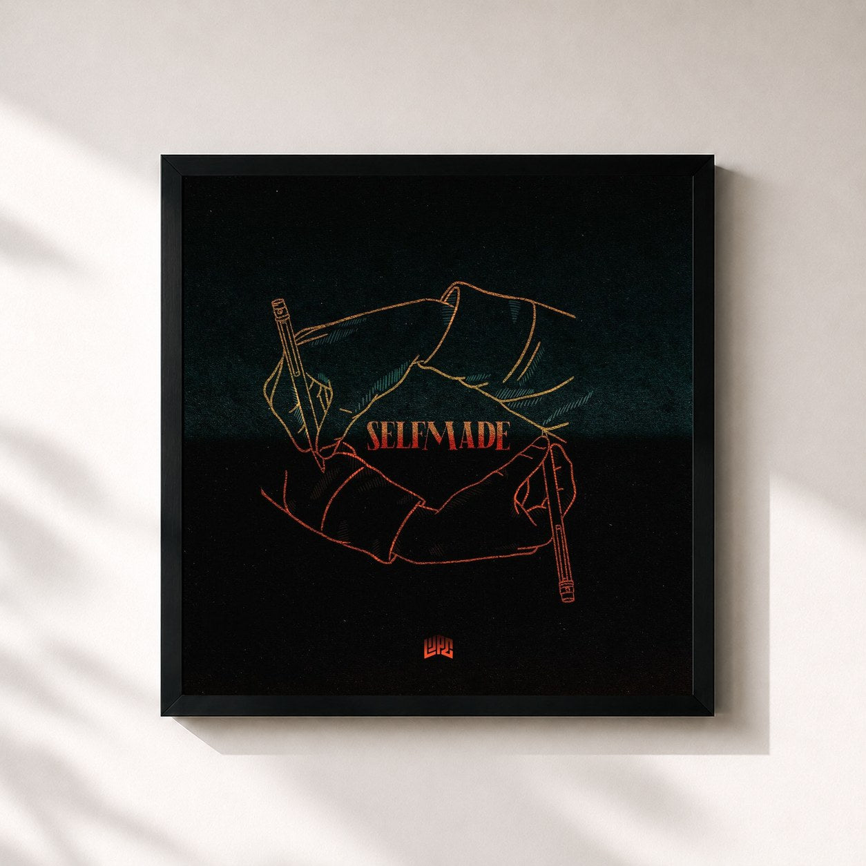 #noir Tableau carré de l'album Selfmade de Lijpe, cadre noir 32x32 cm
