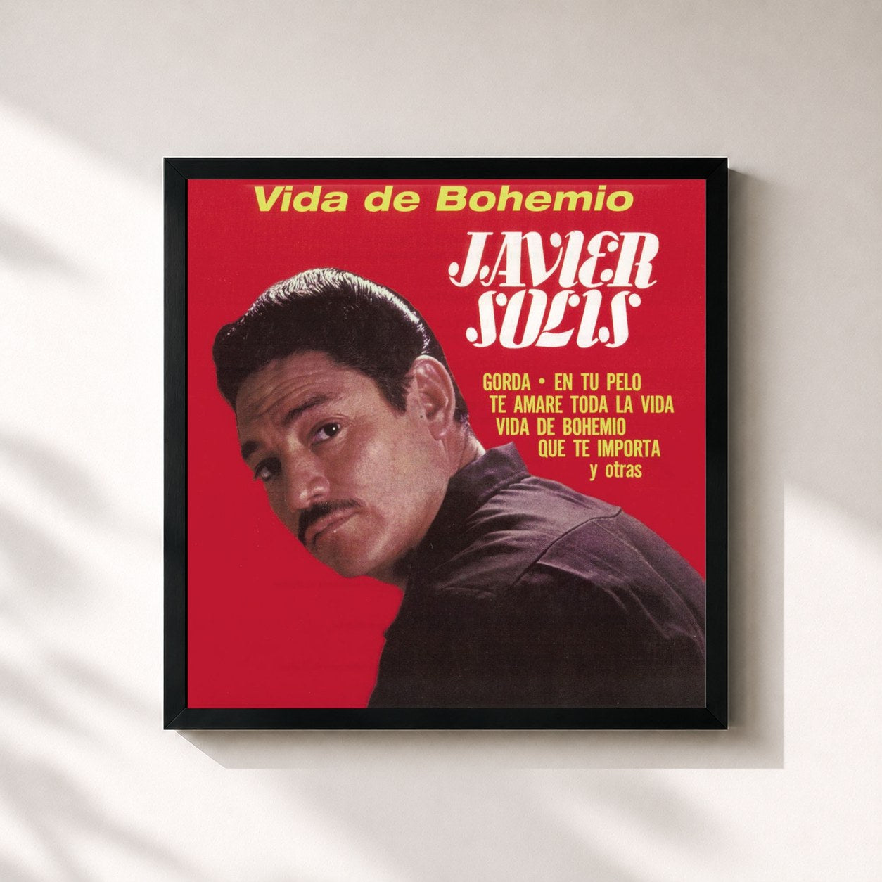 #noir Tableau carré de l'album Vida De Bohemio de Javier Solis, cadre noir 32x32 cm