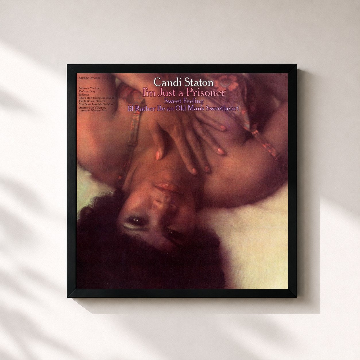 #noir Tableau carré de l'album I'm Just A Prisoner de Candi Staton, cadre noir 32x32 cm