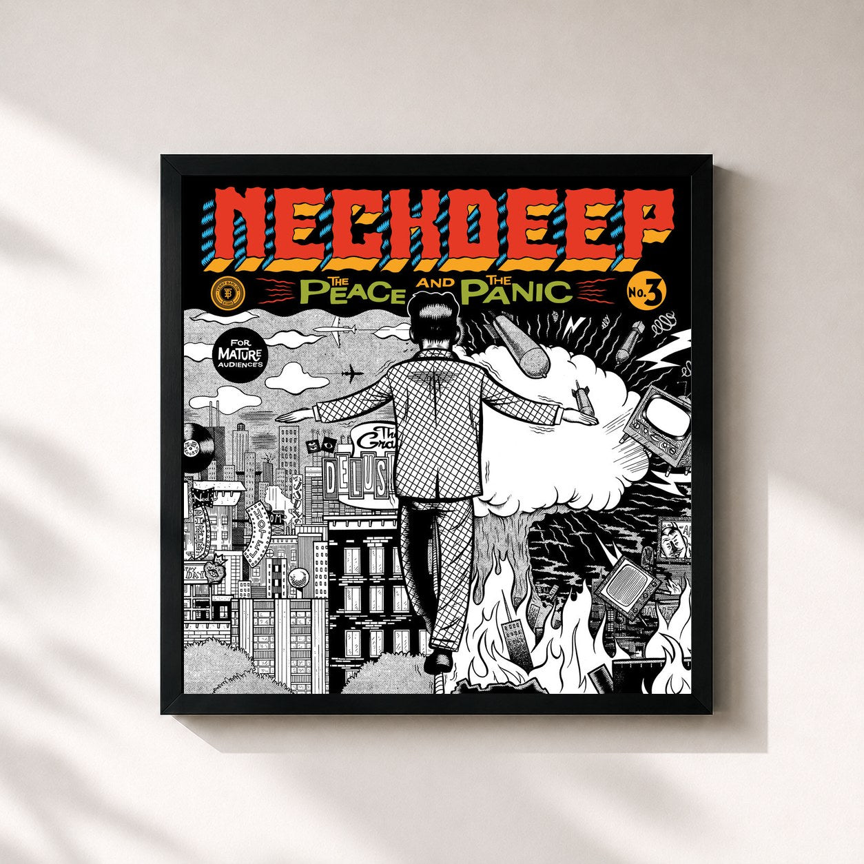 #noir Tableau carré de l'album The Peace And The Panic de Neck Deep, cadre noir 32x32 cm