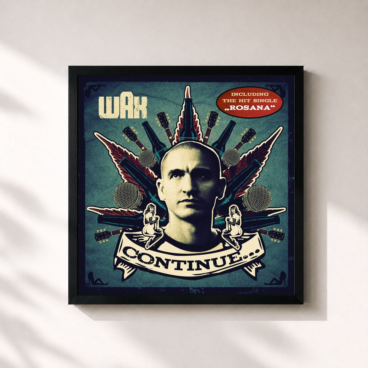 #noir Tableau carré de l'album Continue de Wax, cadre noir 32x32 cm