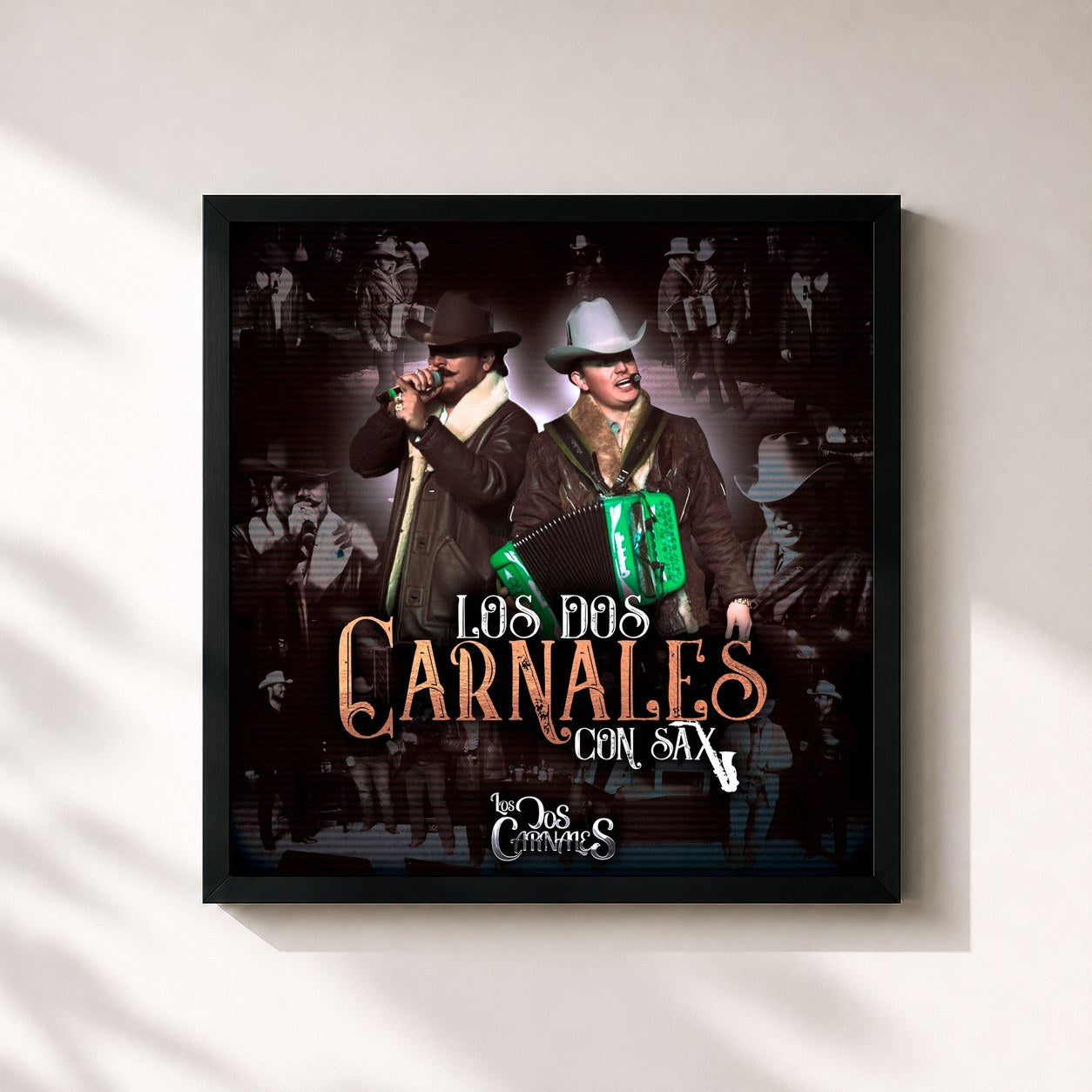 #noir Tableau carré de l'album Los Dos Carnales Con Sax de Los Dos Carnales, cadre noir 32x32 cm