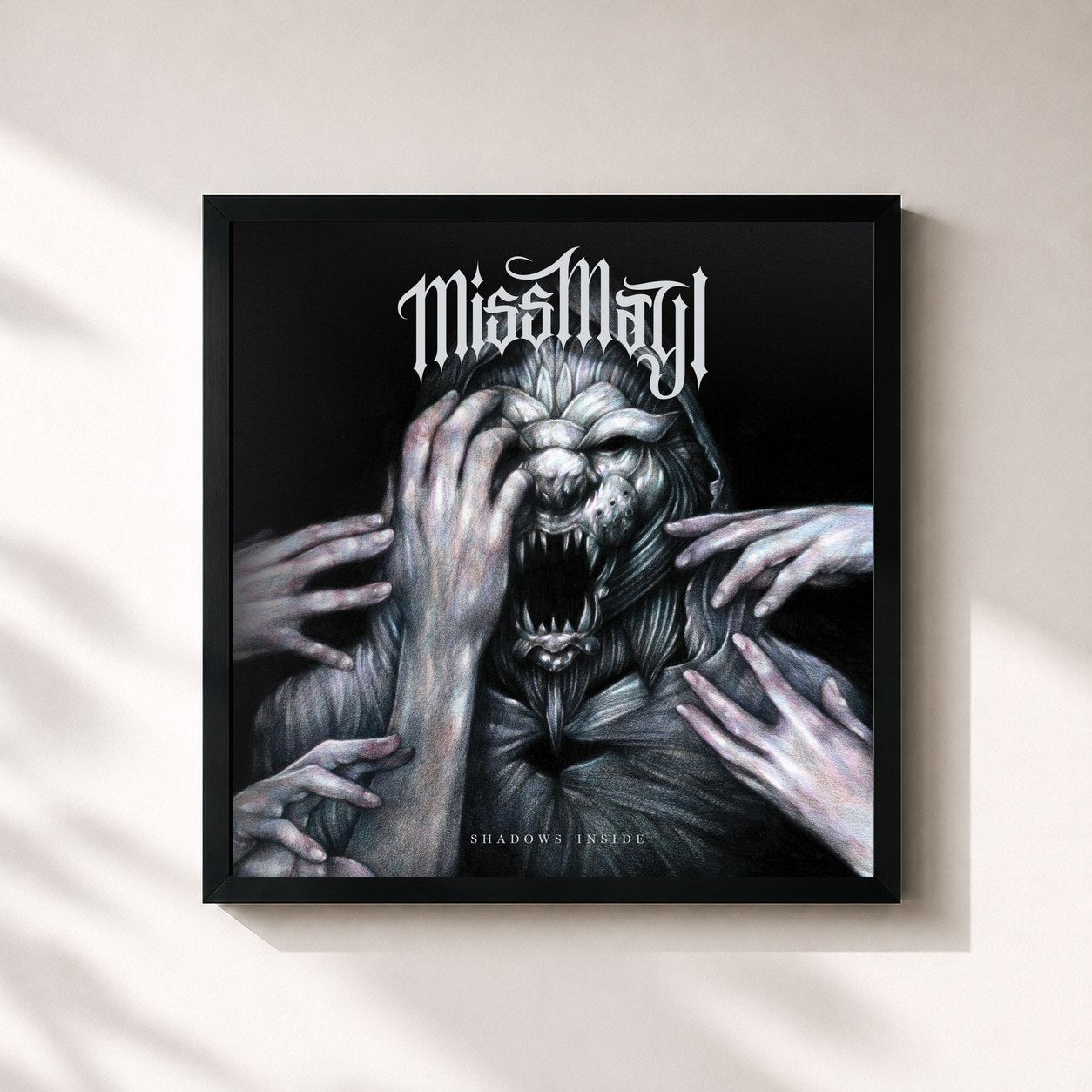 #noir Tableau carré de l'album Shadows Inside de Miss May I, cadre noir 32x32 cm