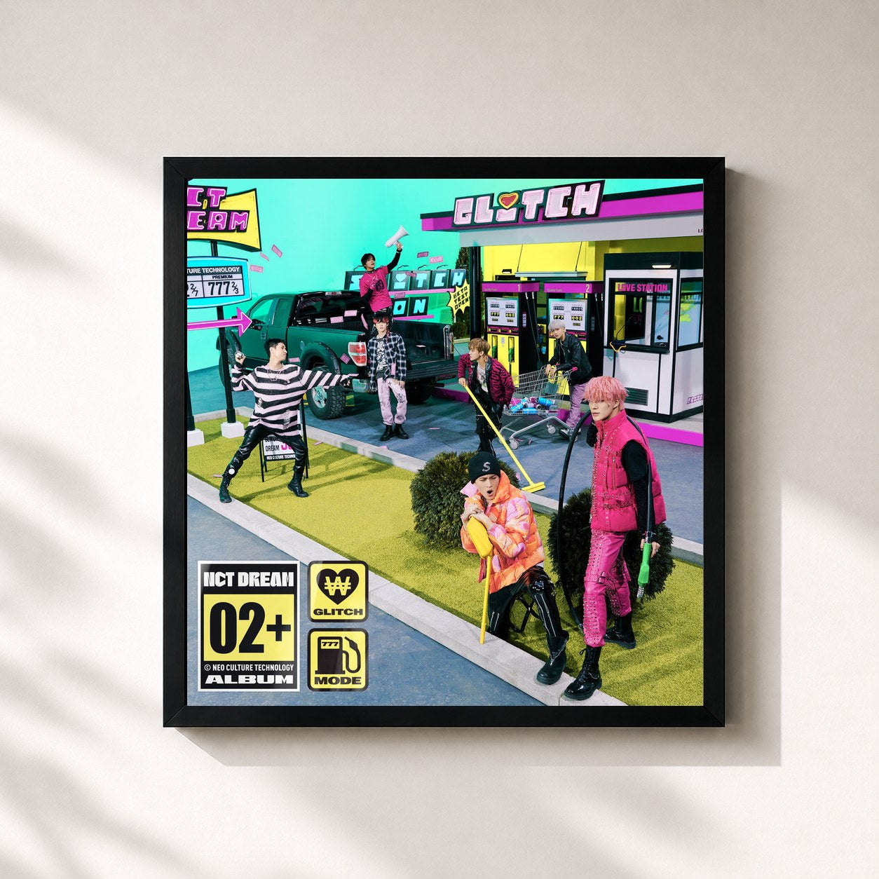 #noir Tableau carré de l'album Glitch Mode - The 2nd Album de NCT DREAM, cadre noir 32x32 cm
