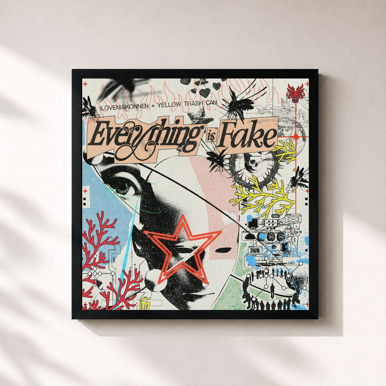 #noir Tableau carré de l'album Everything is Fake de ILoveMakonnen, cadre noir 32x32 cm