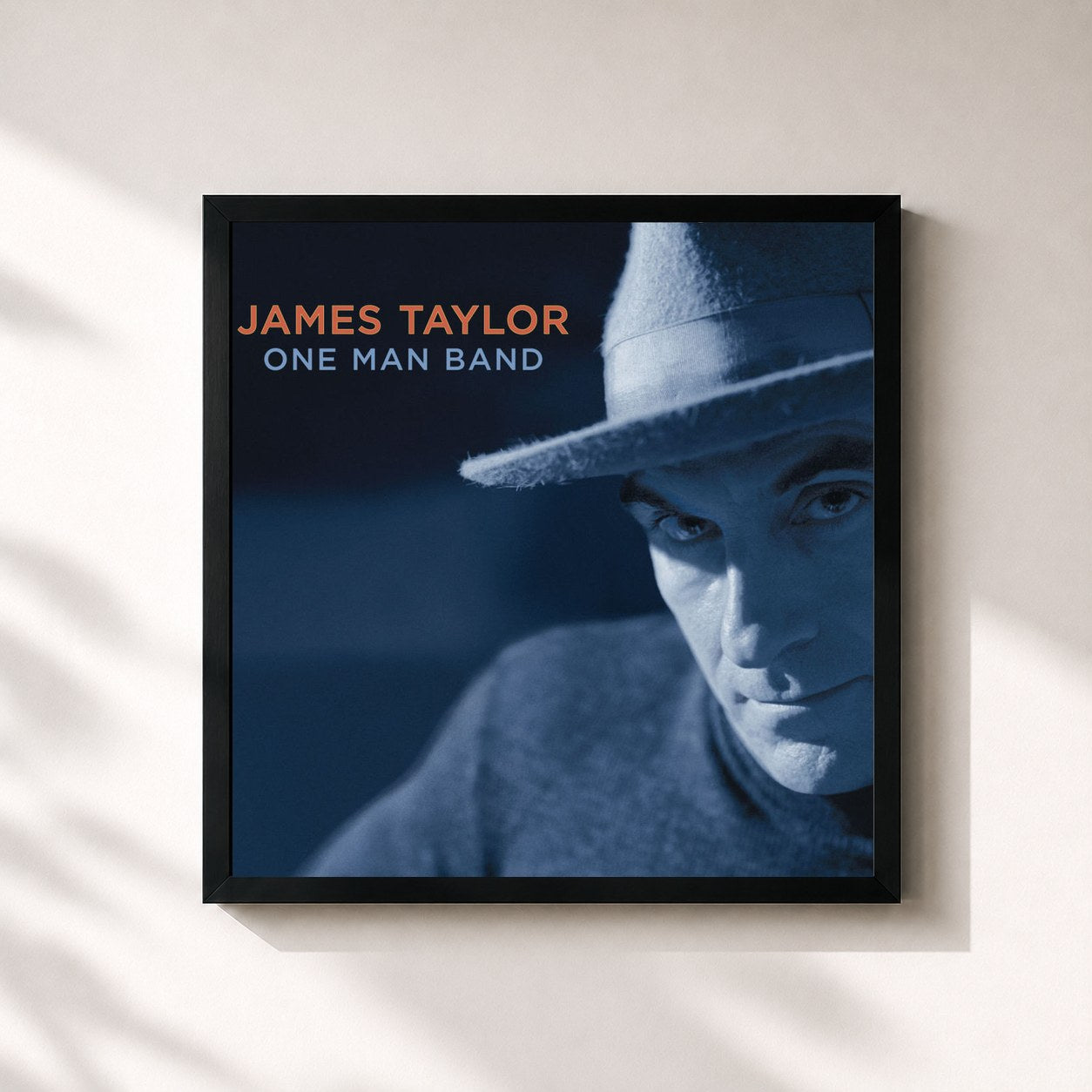 #noir Tableau carré de l'album One Man Band de James Taylor, cadre noir 32x32 cm