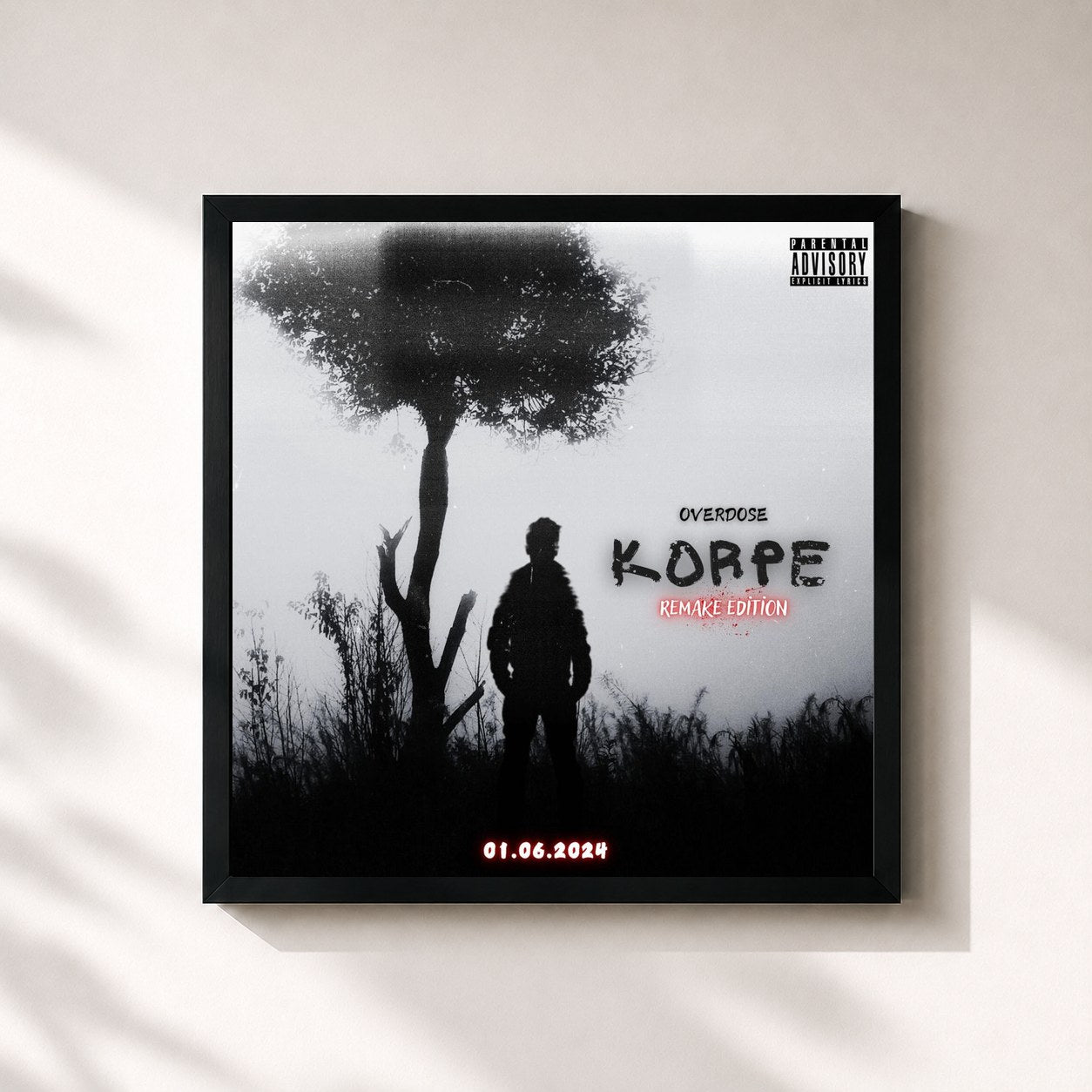#noir Tableau carré de l'album KÖRPE (Remake Edition) de Overdose, cadre noir 32x32 cm