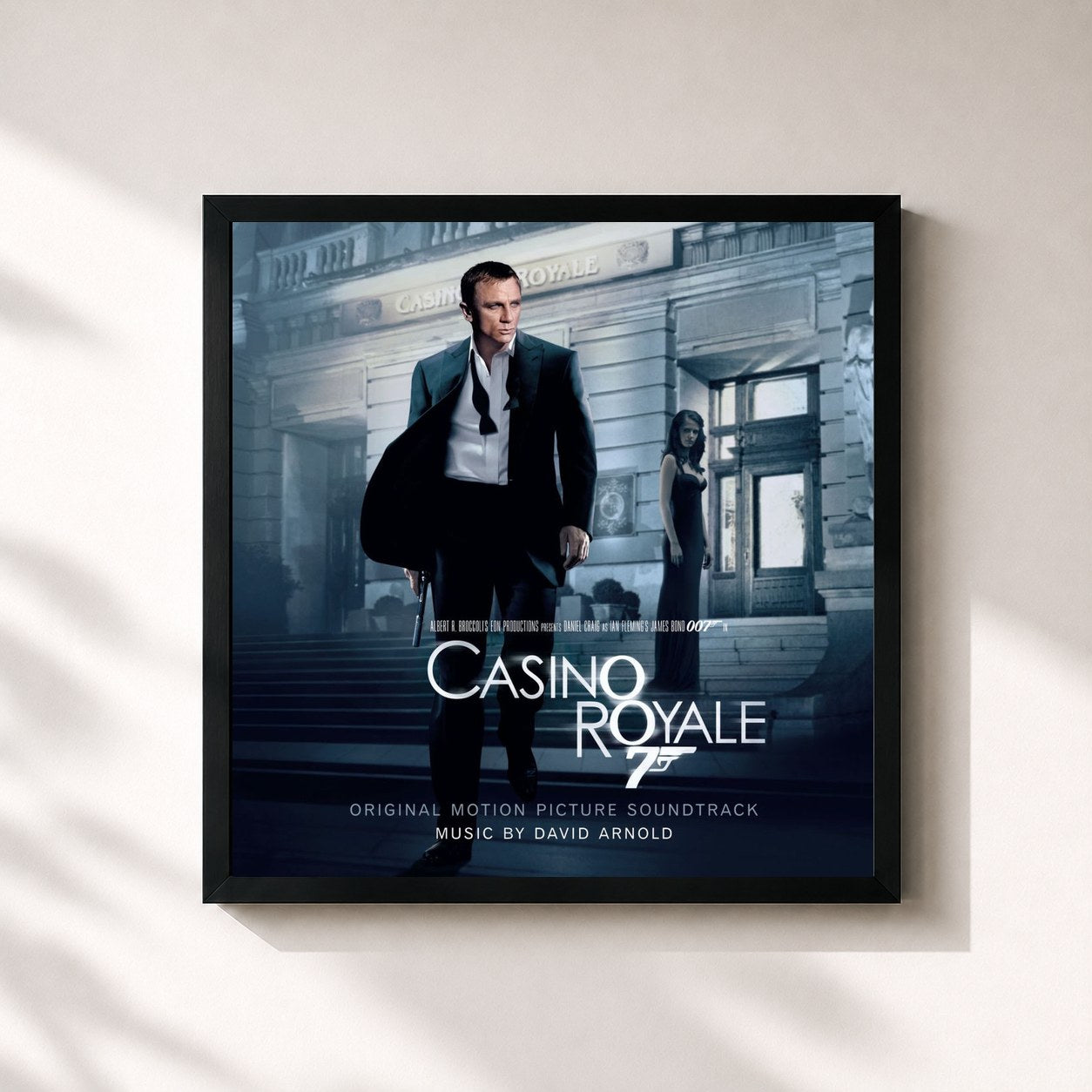 #noir Tableau carré de l'album Casino Royale de David Arnold, cadre noir 32x32 cm
