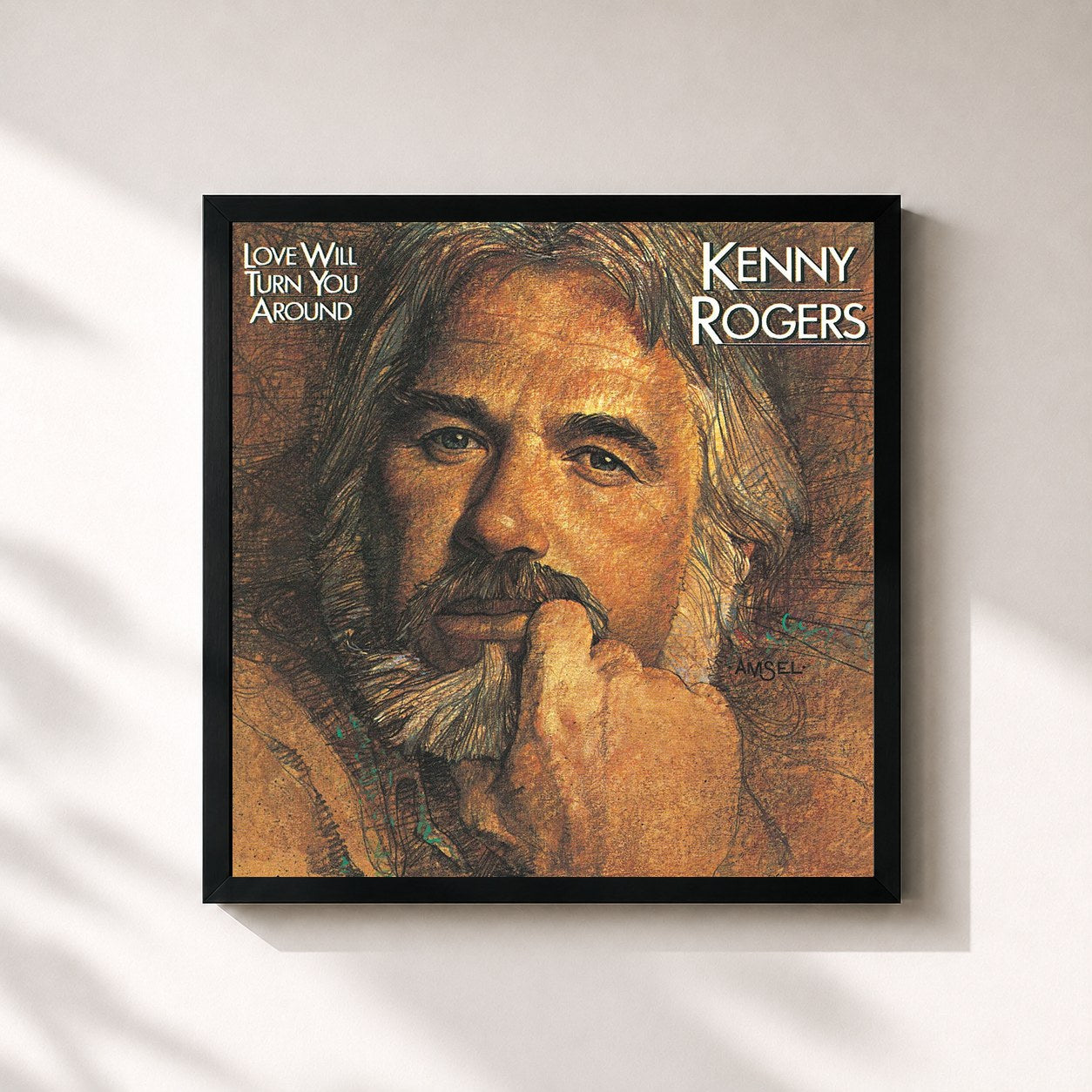 #noir Tableau carré de l'album Love Will Turn You Around de Kenny Rogers, cadre noir 32x32 cm