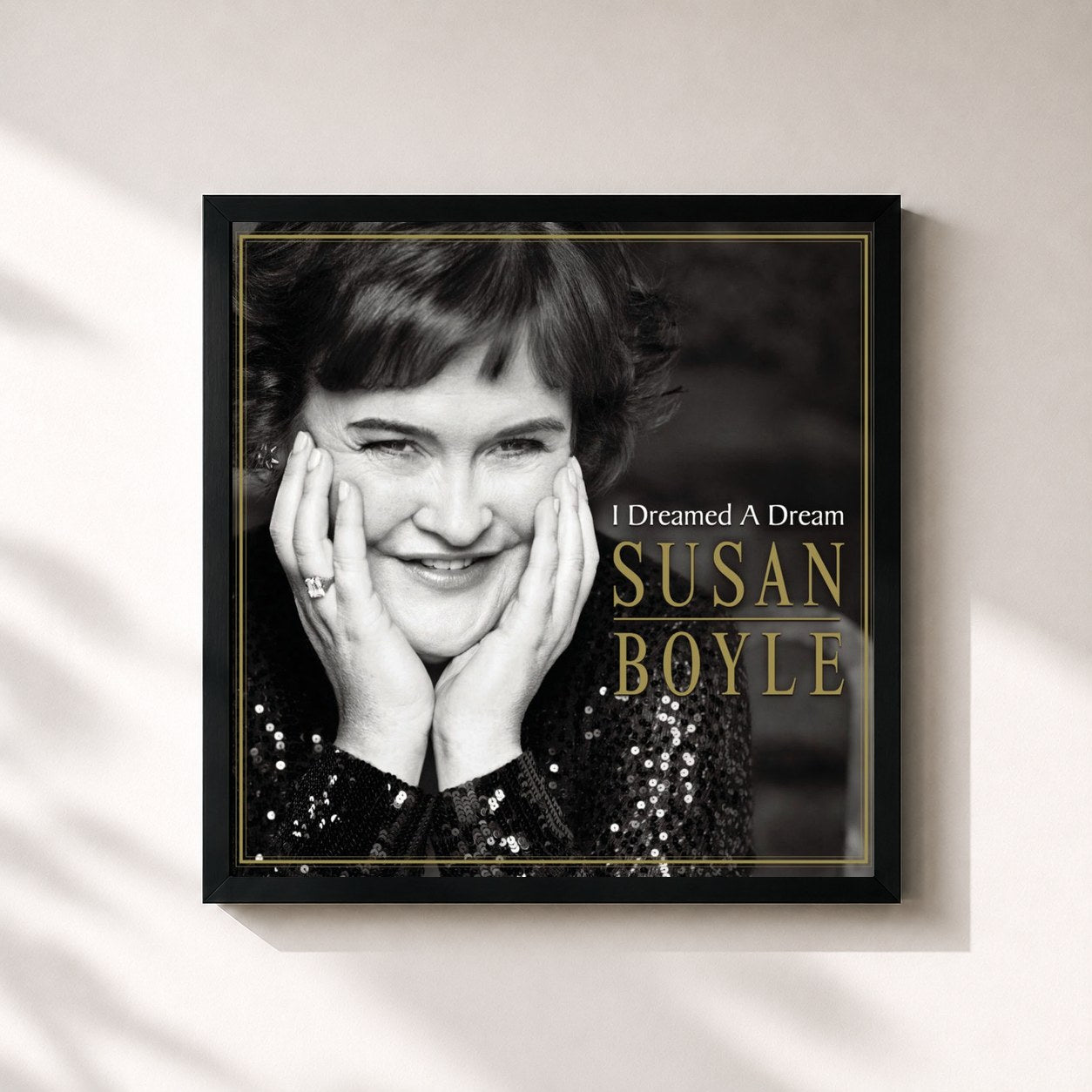 #noir Tableau carré de l'album I Dreamed A Dream de Susan Boyle, cadre noir 32x32 cm
