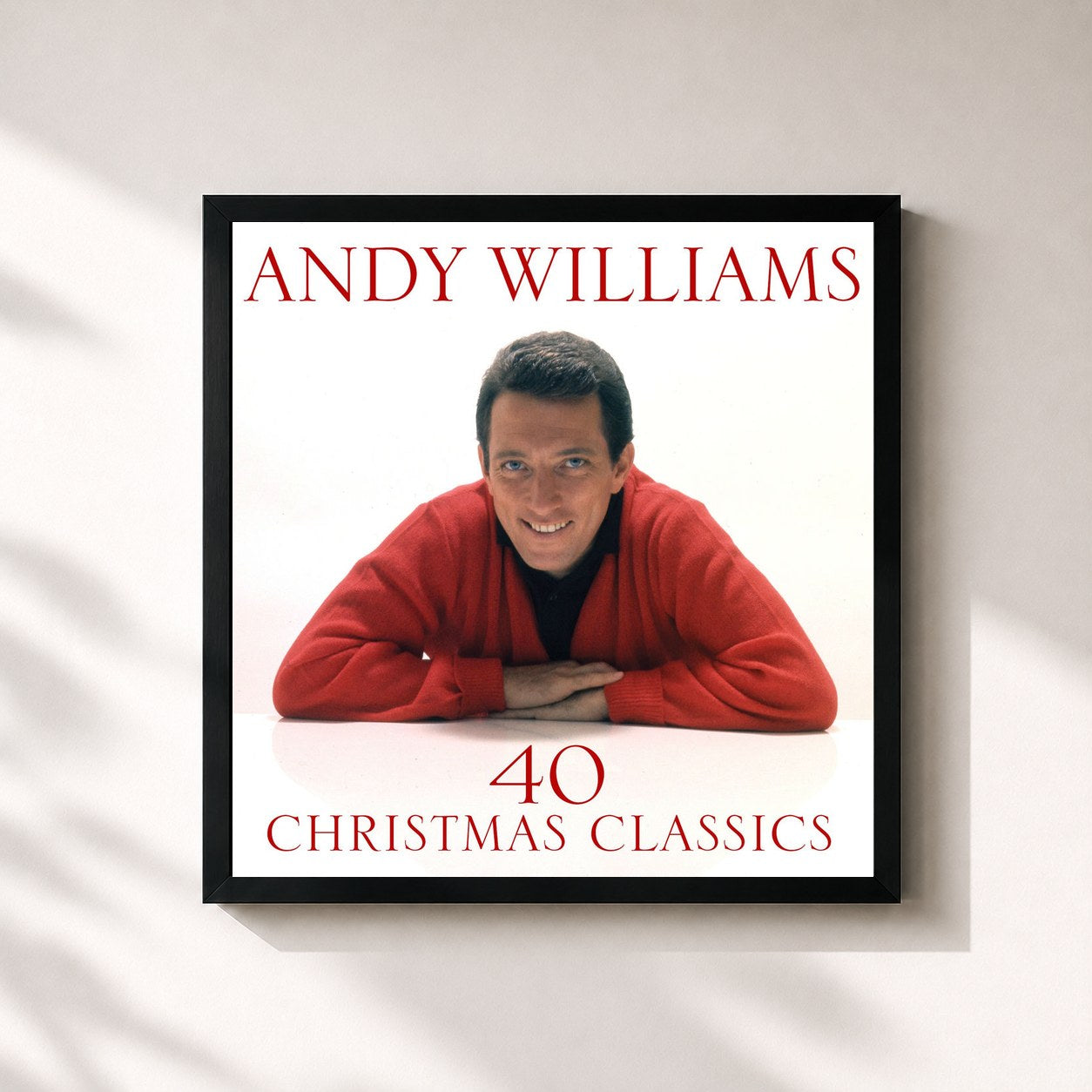 #noir Tableau carré de l'album 40 Christmas Classics de Andy Williams, cadre noir 32x32 cm