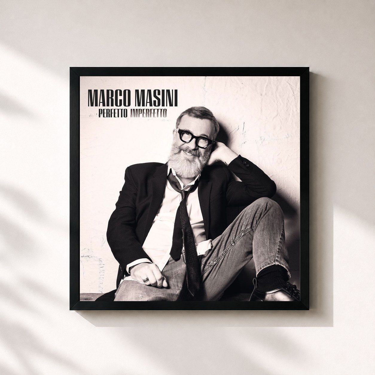 #noir Tableau carré de l'album Perfetto imperfetto de Marco Masini, cadre noir 32x32 cm