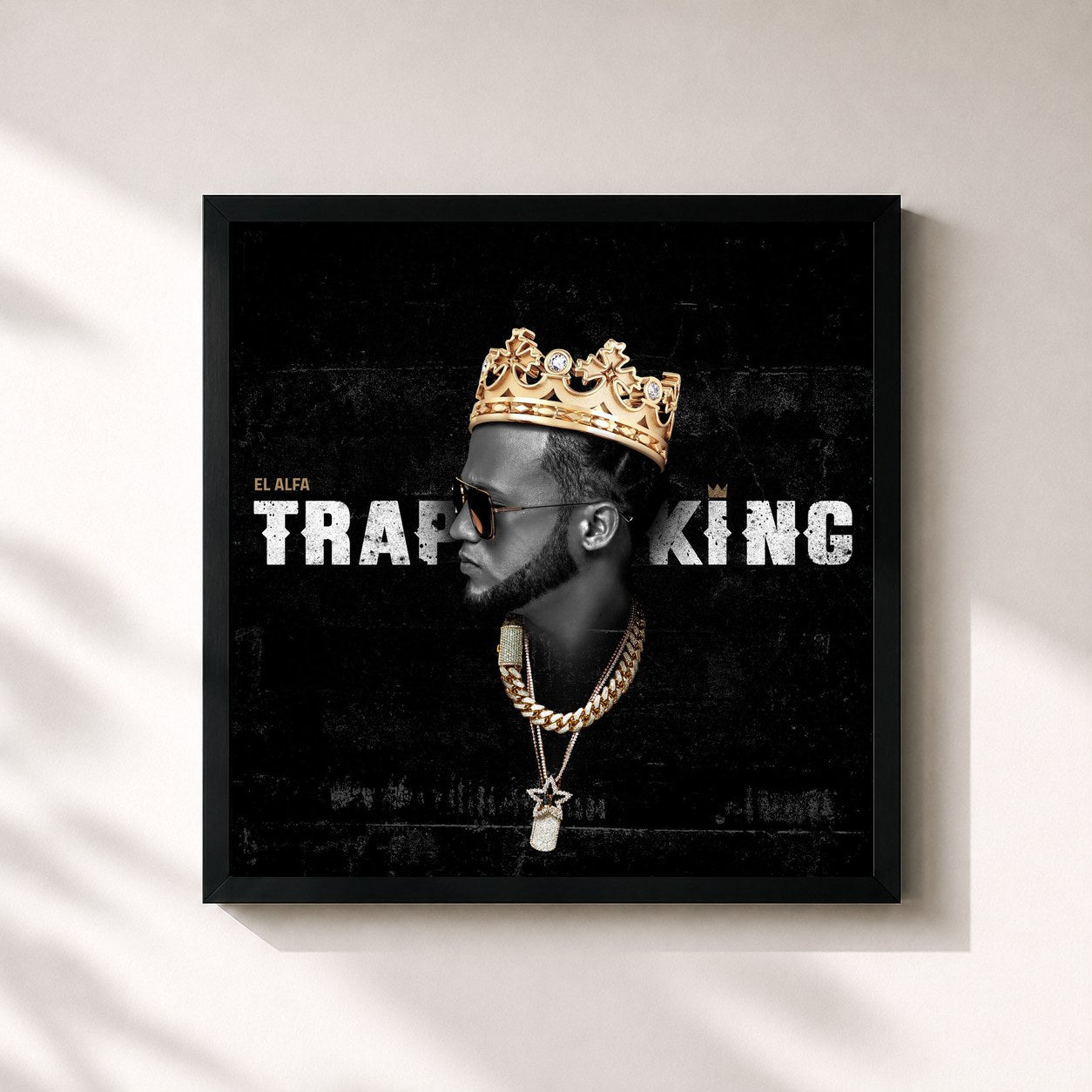 #noir Tableau carré de l'album TRAP KING de El Alfa, cadre noir 32x32 cm