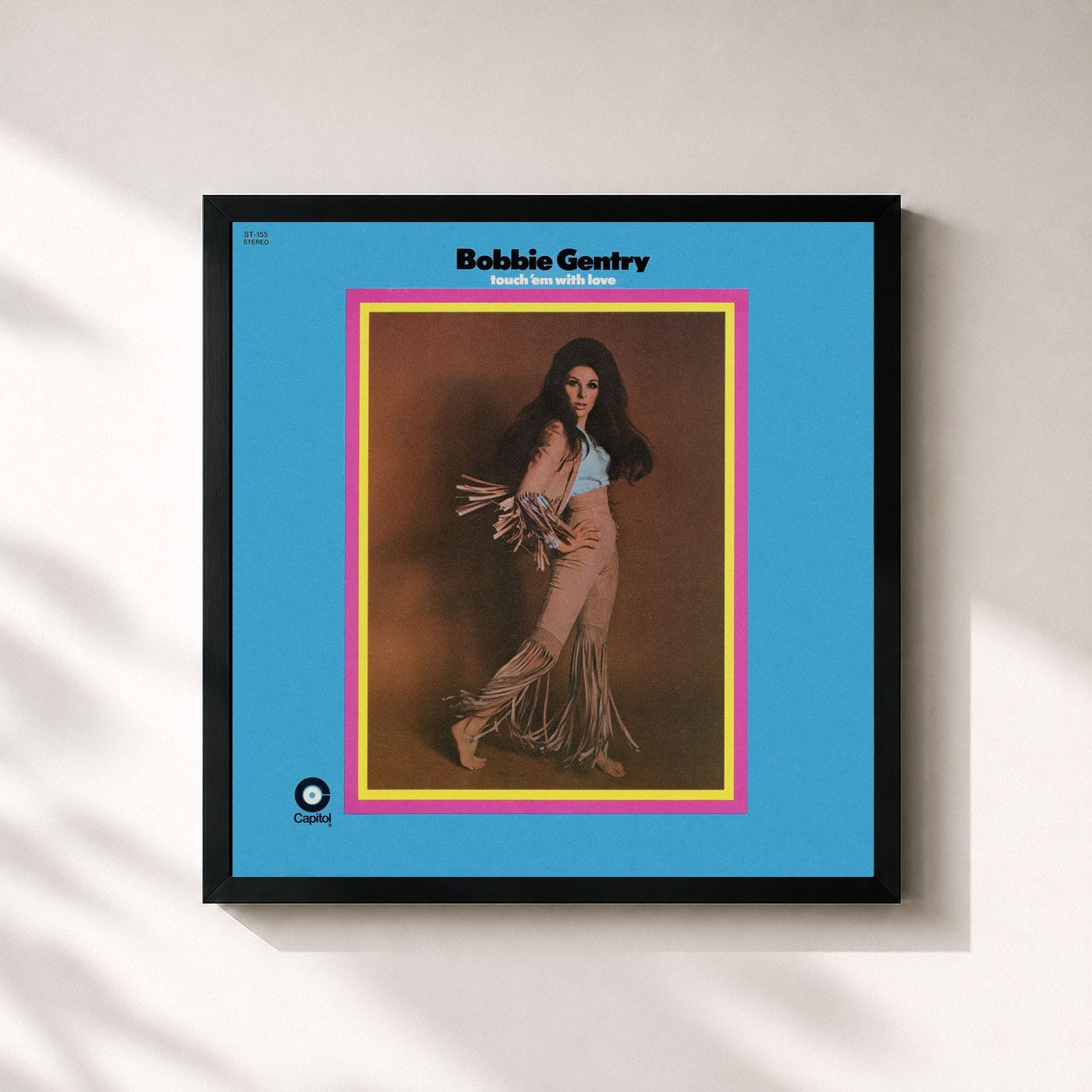 #noir Tableau carré de l'album Touch 'Em With Love de Bobbie Gentry, cadre noir 32x32 cm