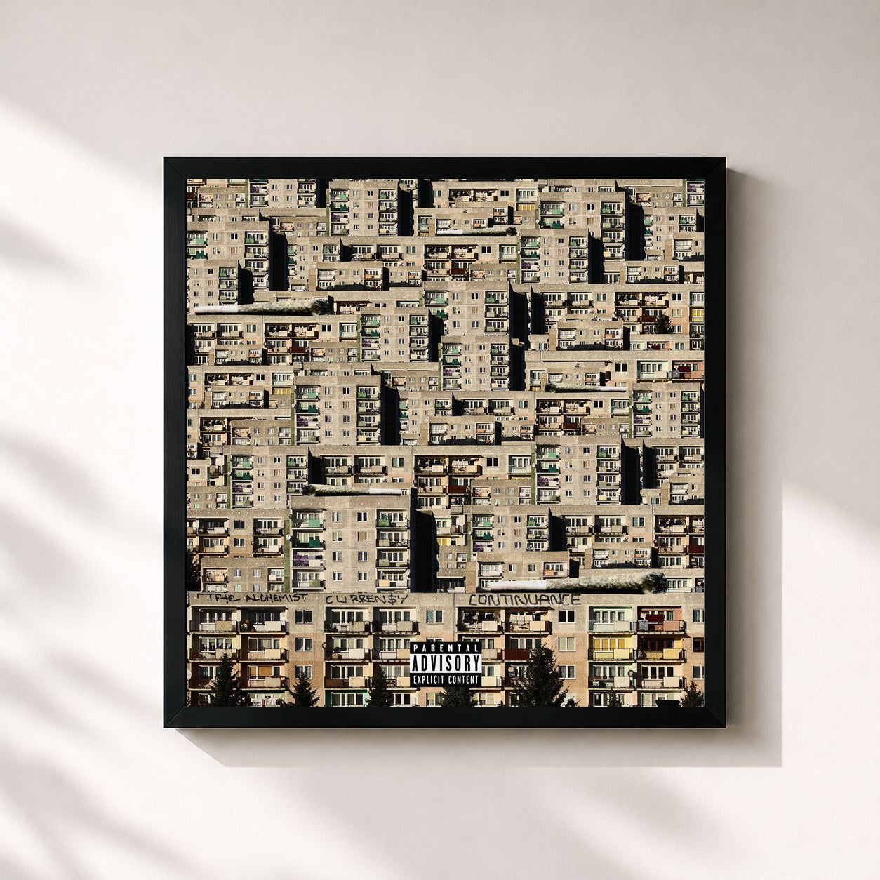 #noir Tableau carré de l'album Continuance de Curren$y, cadre noir 32x32 cm