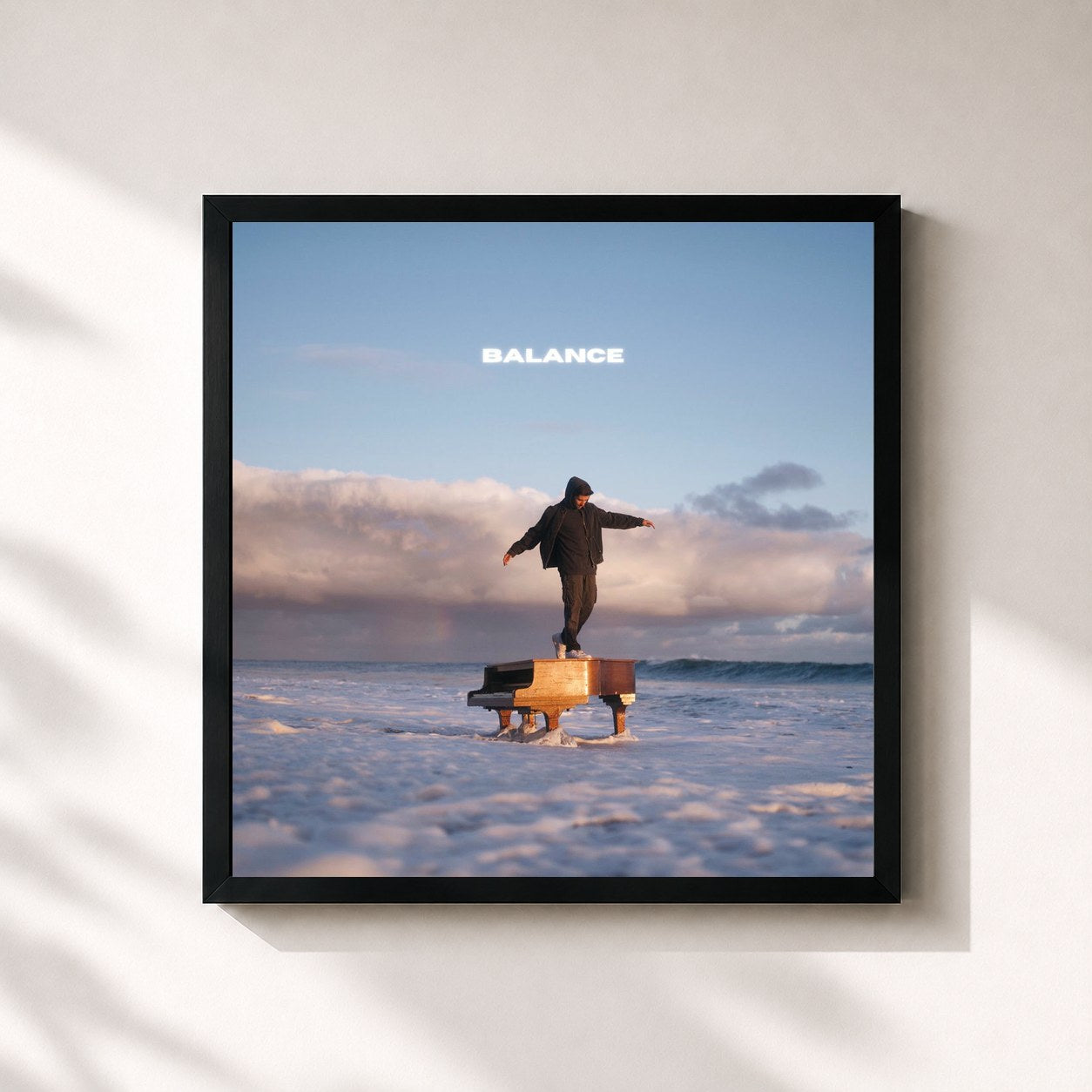#noir Tableau carré de l'album BALANCE de Jake Miller, cadre noir 32x32 cm