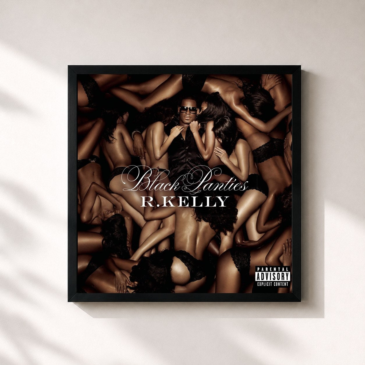 #noir Tableau carré de l'album Black Panties (Deluxe Version) de R. Kelly, cadre noir 32x32 cm