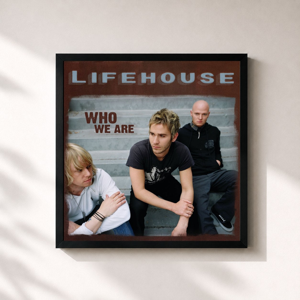 #noir Tableau carré de l'album Who We Are de Lifehouse, cadre noir 32x32 cm