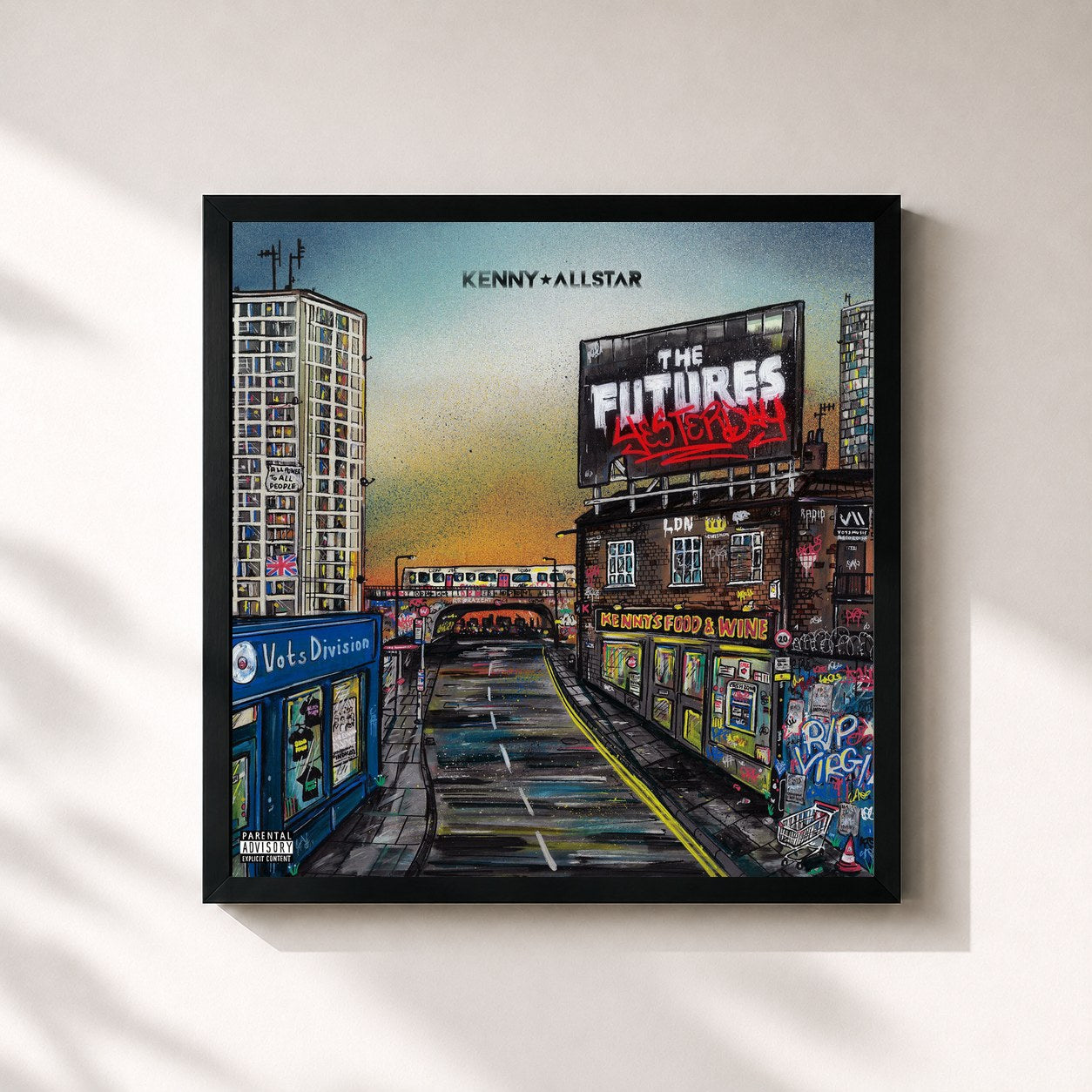 #noir Tableau carré de l'album The Future's Yesterday de Kenny Allstar, cadre noir 32x32 cm