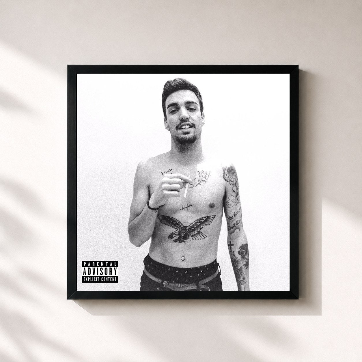 #noir Tableau carré de l'album Boys Don't Cry de Rels B, cadre noir 32x32 cm