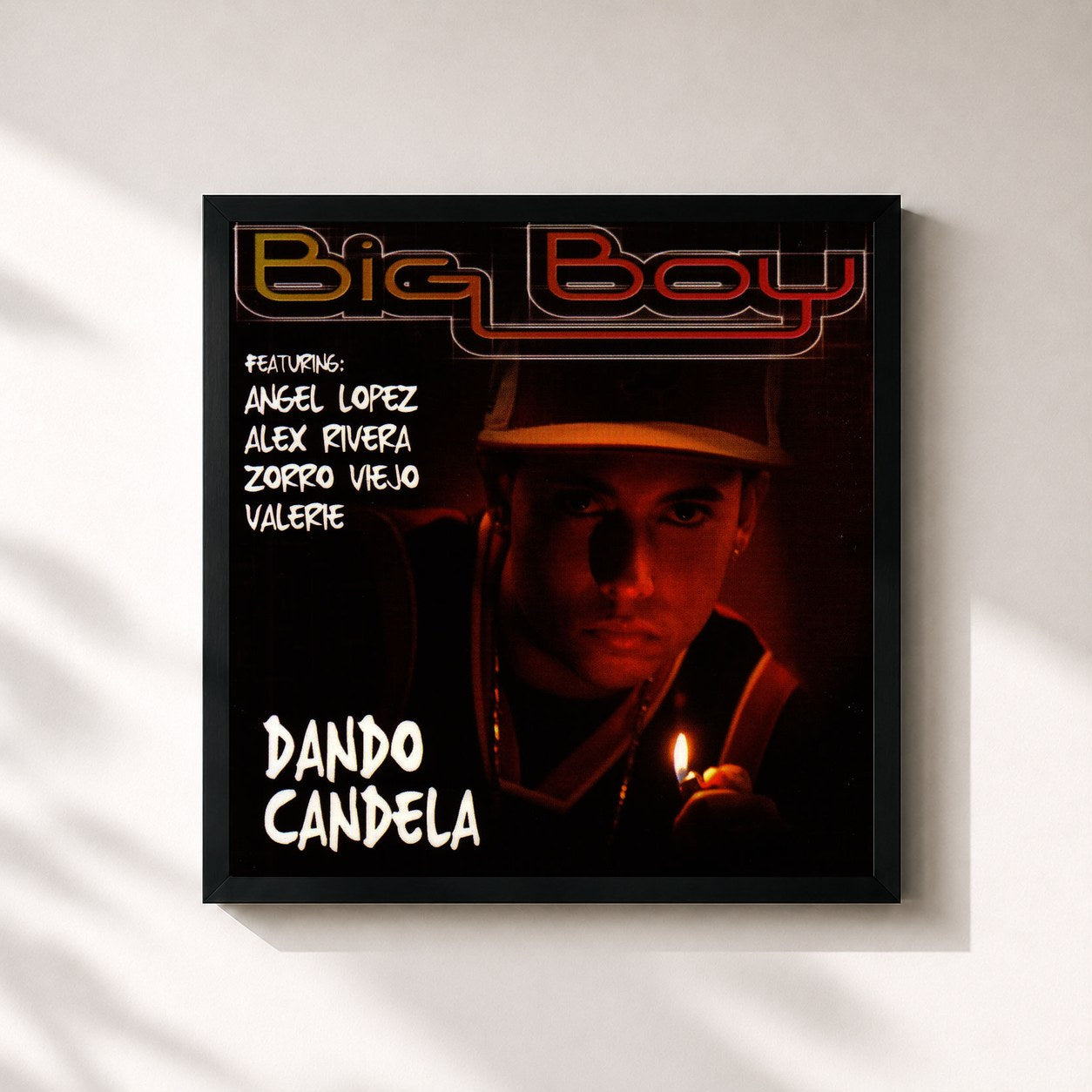 #noir Tableau carré de l'album Dando Candela de Big Boy, cadre noir 32x32 cm
