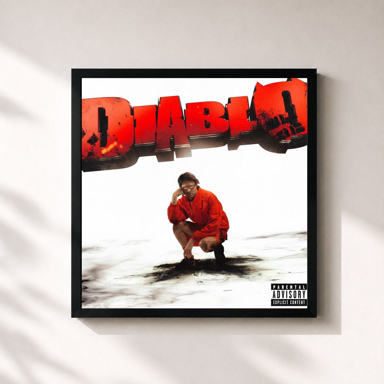 #noir Tableau carré de l'album DIABLO de Left Boy, cadre noir 32x32 cm
