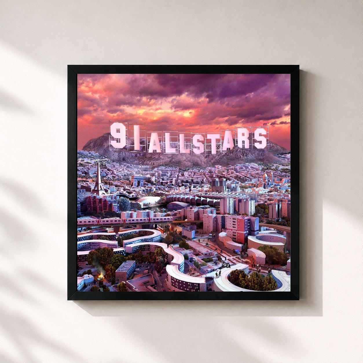 #noir Tableau carré de l'album 91 ALL STARS de 91 All Stars, cadre noir 32x32 cm