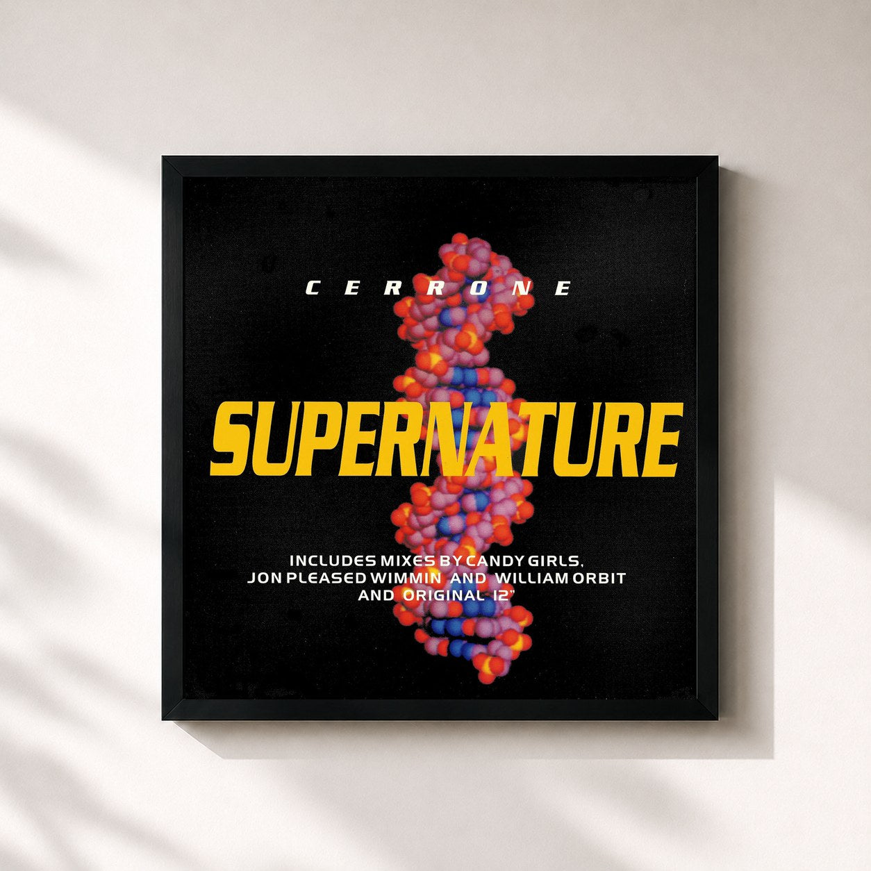 #noir Tableau carré de l'album Supernature (Remixes) de Cerrone, cadre noir 32x32 cm