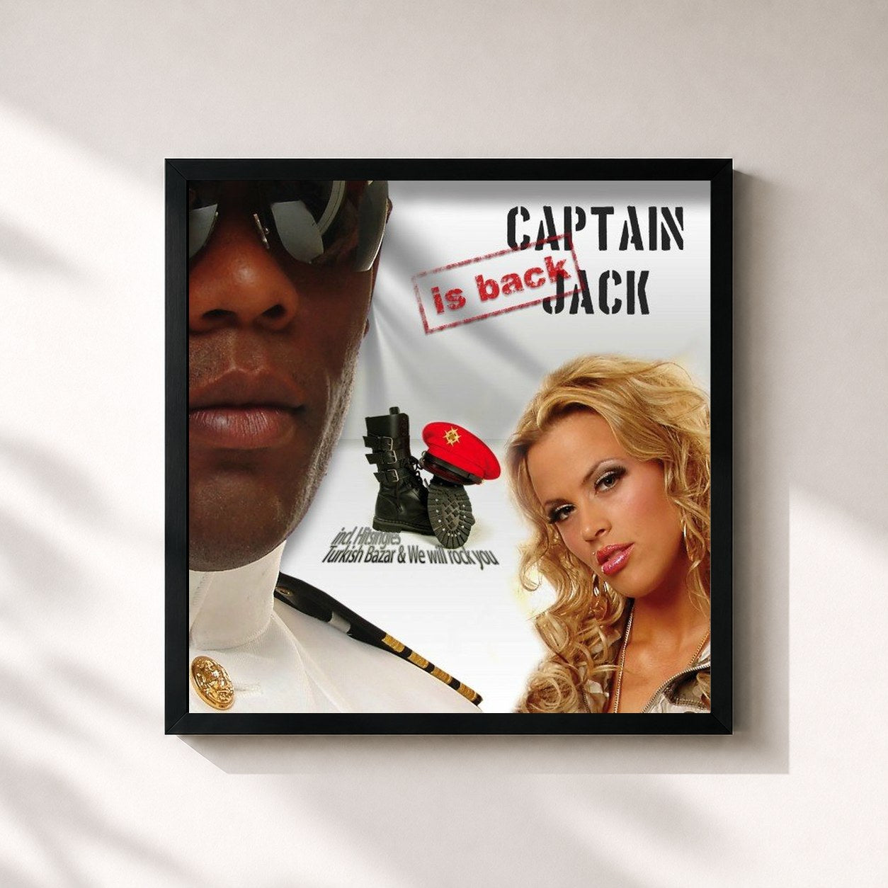 #noir Tableau carré de l'album Captain Jack Is Back de Captain Jack, cadre noir 32x32 cm