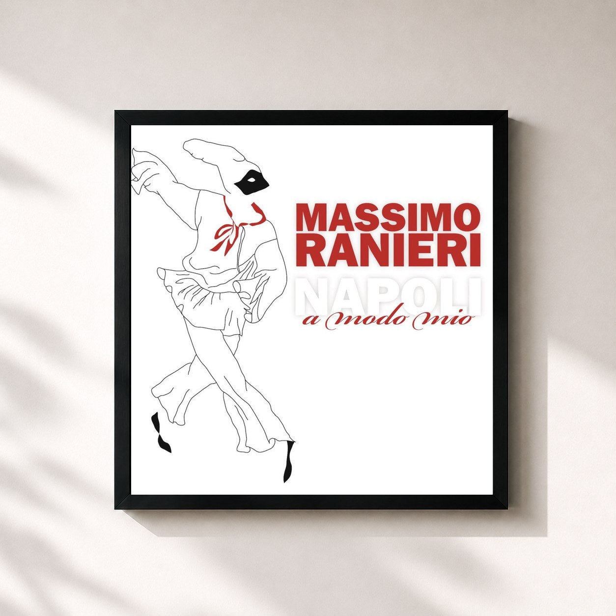 #noir Tableau carré de l'album Napoli A Modo Mio de Massimo Ranieri, cadre noir 32x32 cm