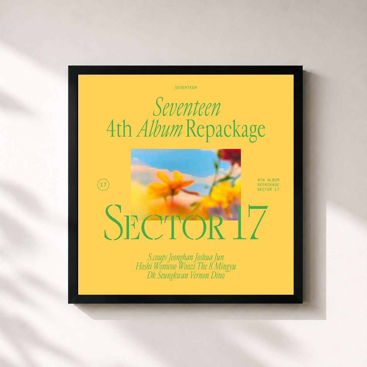 #noir Tableau carré de l'album SECTOR 17 de SEVENTEEN, cadre noir 32x32 cm