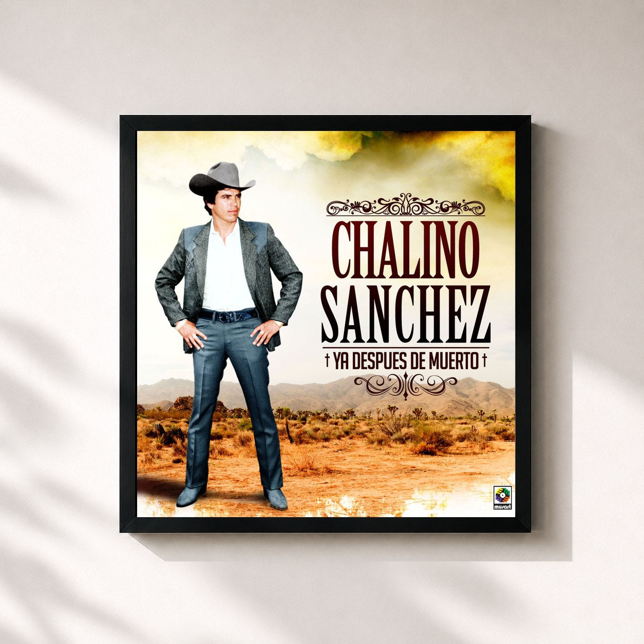 #noir Tableau carré de l'album Ya Después De Muerto de Chalino Sanchez, cadre noir 32x32 cm
